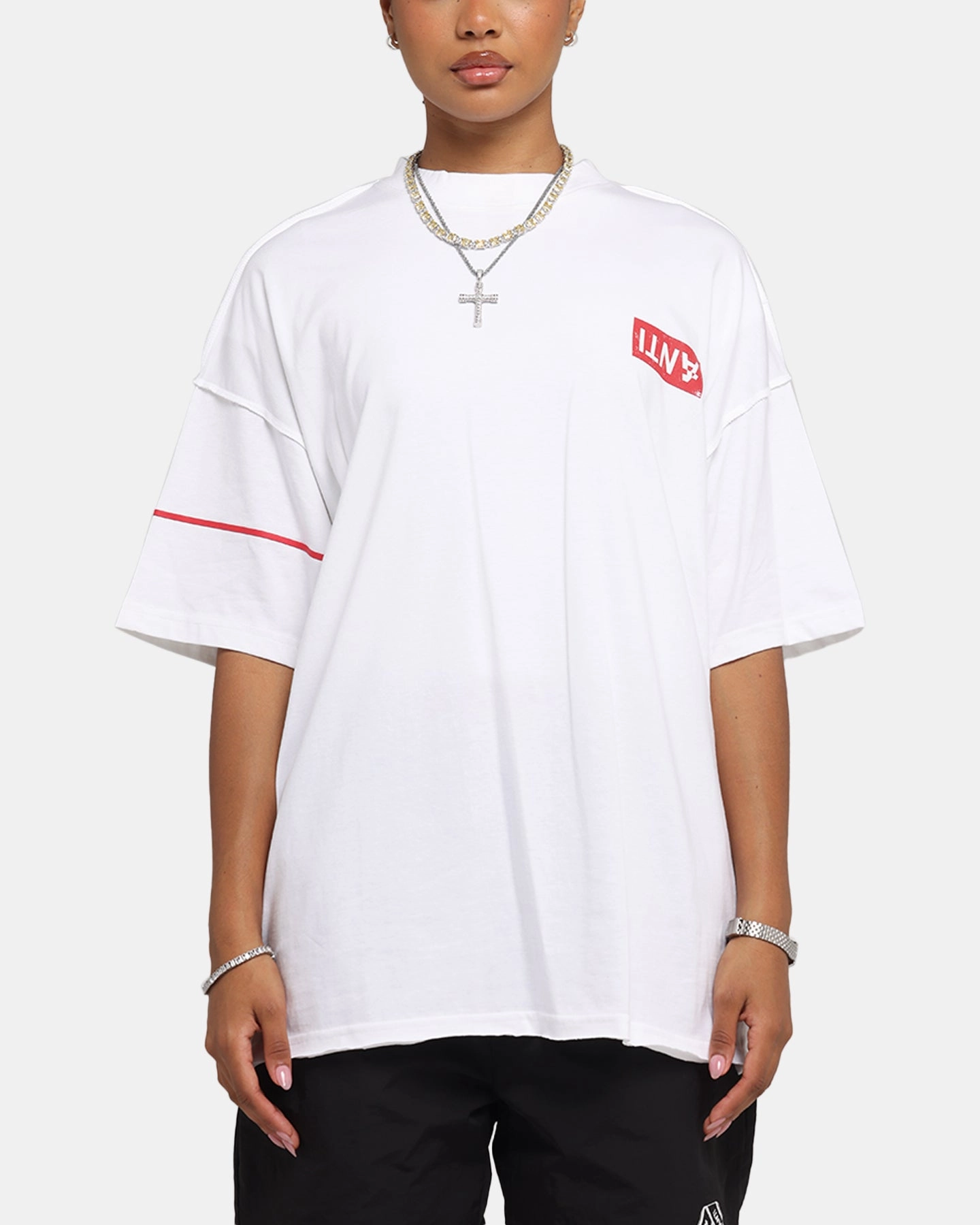 MoistureWickingFabric The Anti Order Azero Non Seam Oversized T-Shirt White/Red