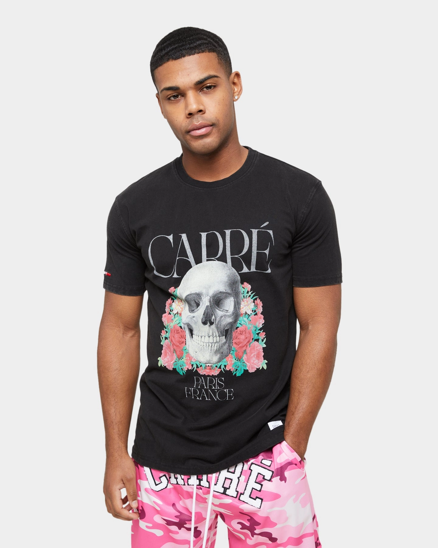 Carre Skull & Rose Vintage T-Shirt Washed Black Easy Care Material
