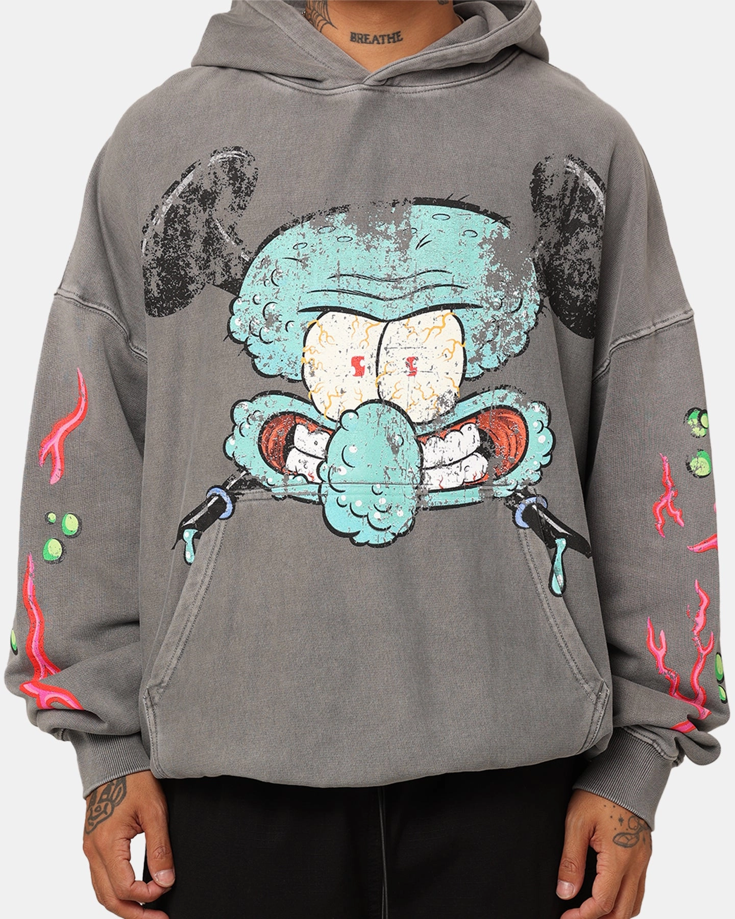 American Thrift X Spongebob Squarepants Squidward Hoodie Washed Charcoal Hear