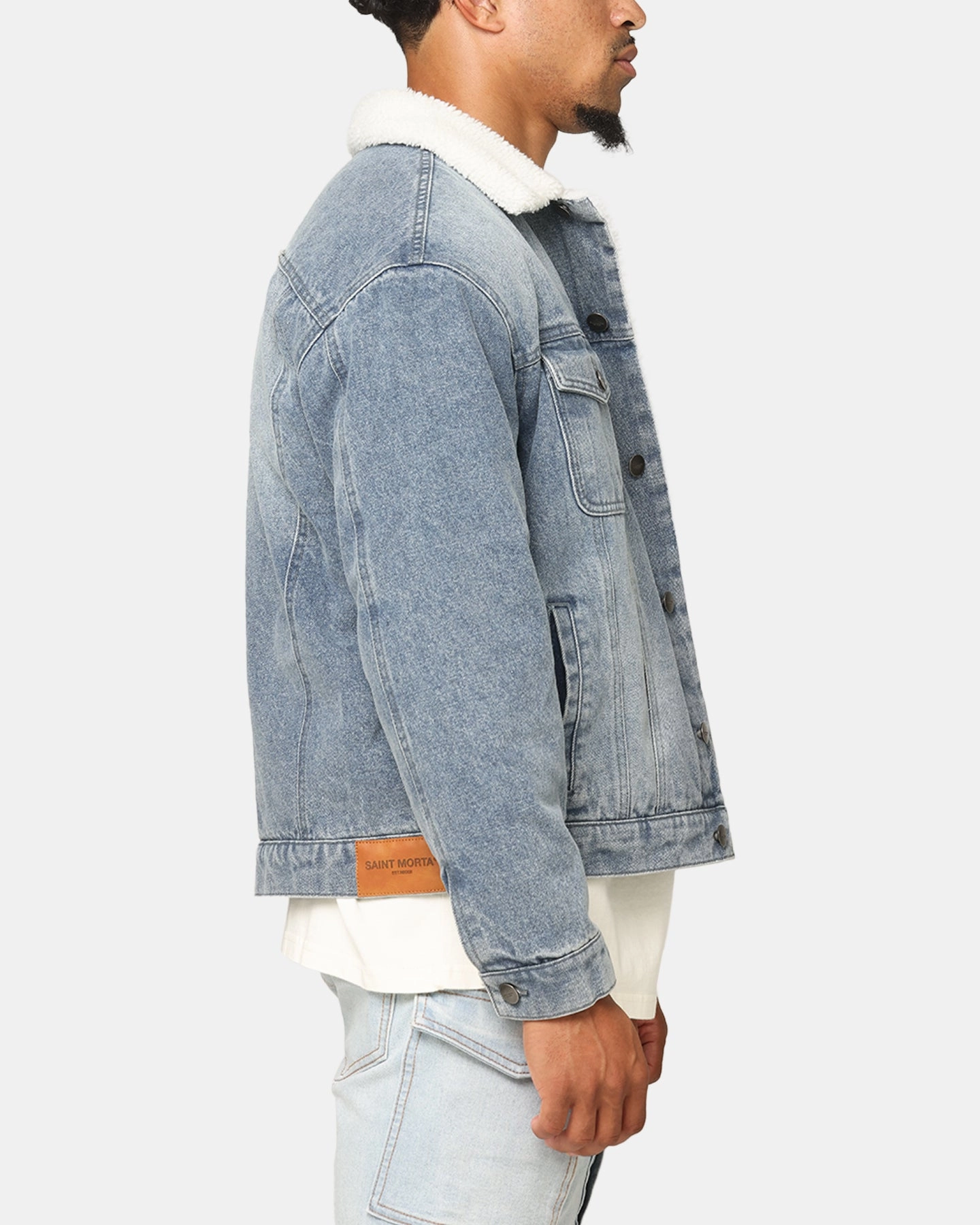 Flexible Design Reinforced Shoulders Saint Morta Sherpa Boxy Denim Jacket Dirty Denim
