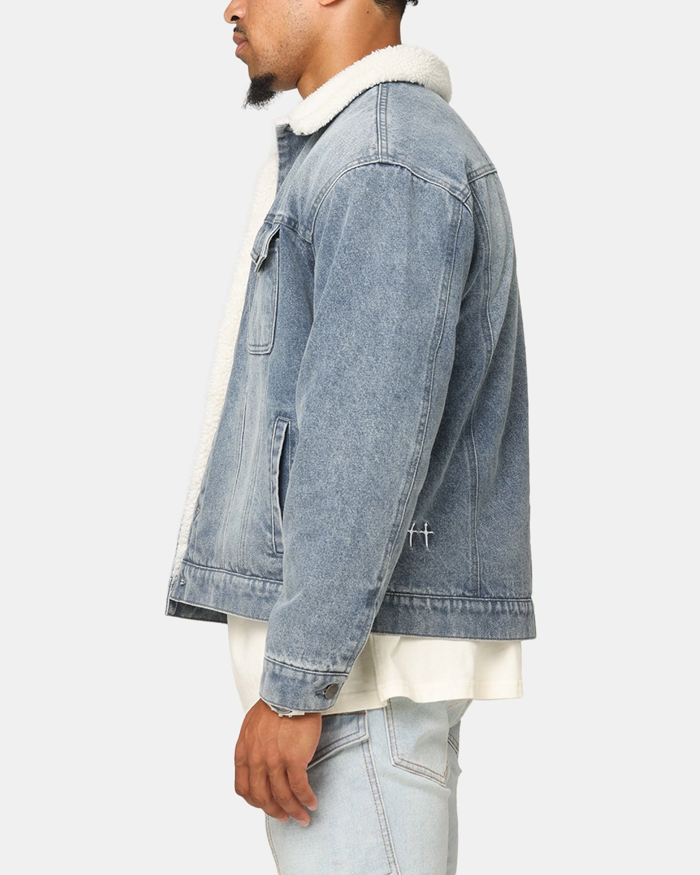 Casual Use Instance Saint Morta Sherpa Boxy Denim Jacket Dirty Denim
