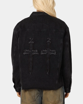 Packable Layer Saint Morta Daggers Cutoff Denim Jacket Vintage Black