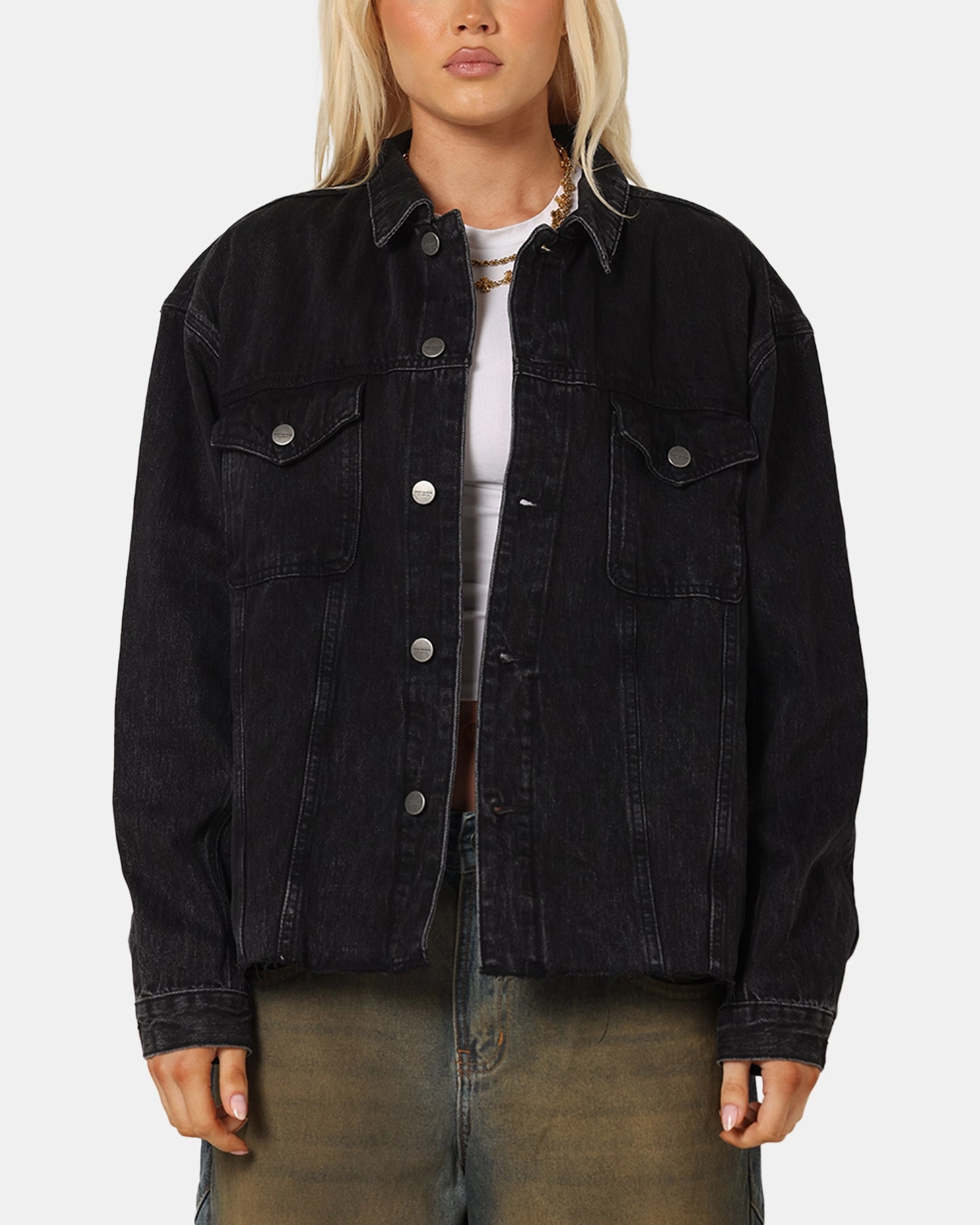AdjustableHood Saint Morta Daggers Cutoff Denim Jacket Vintage Black