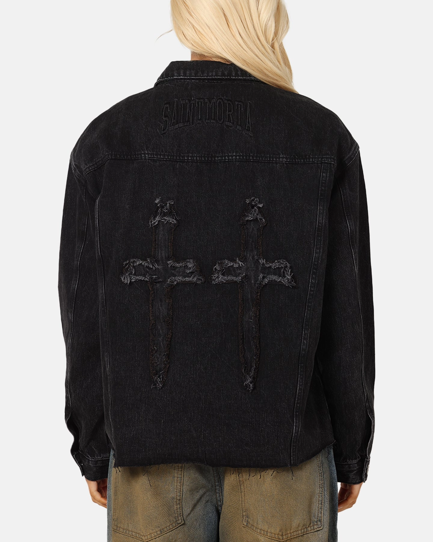 Packable Layer Saint Morta Daggers Cutoff Denim Jacket Vintage Black