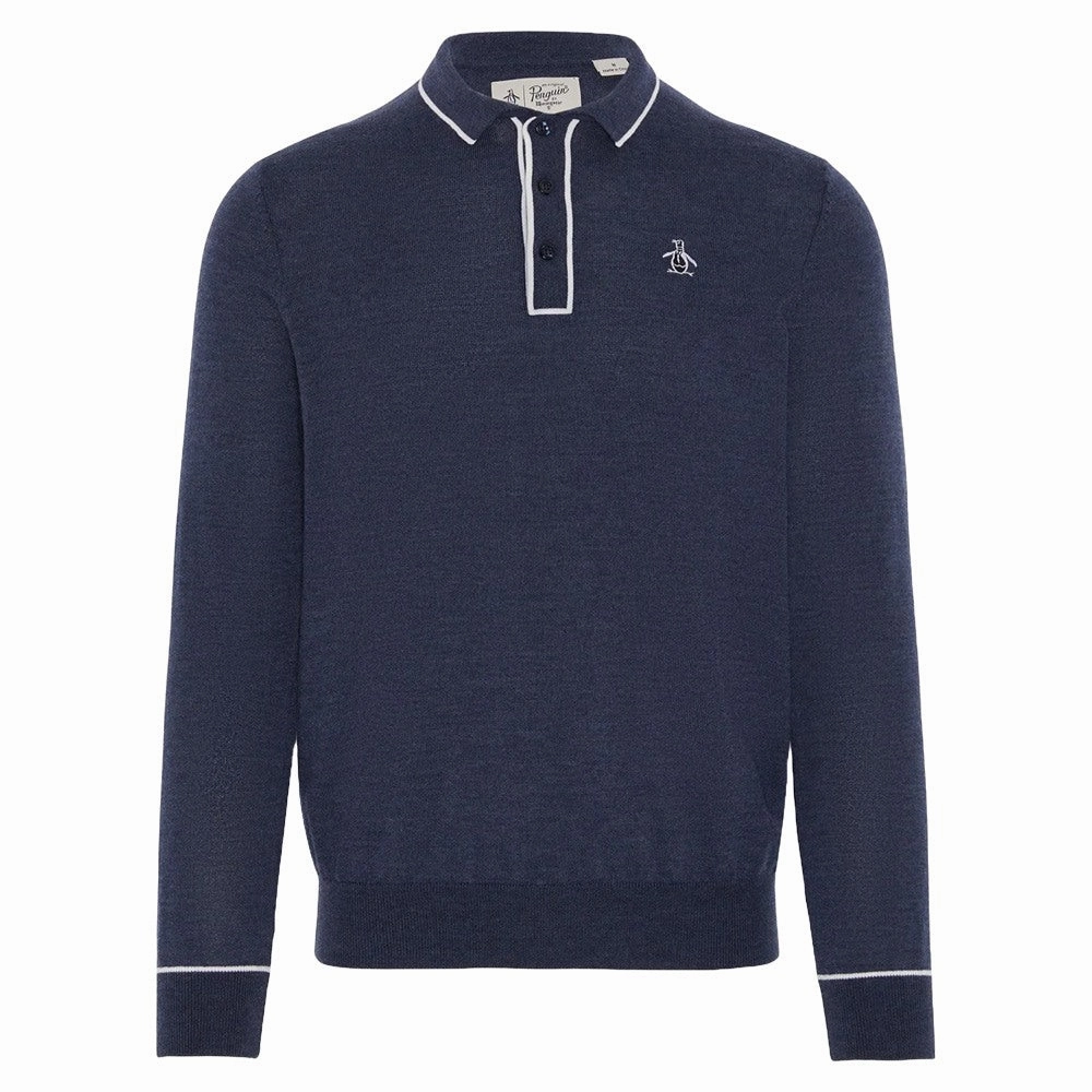 Organic Cotton Blend Original Penguin Longsleeve Veronica Golf Sweater Black Iris - FA24 Women