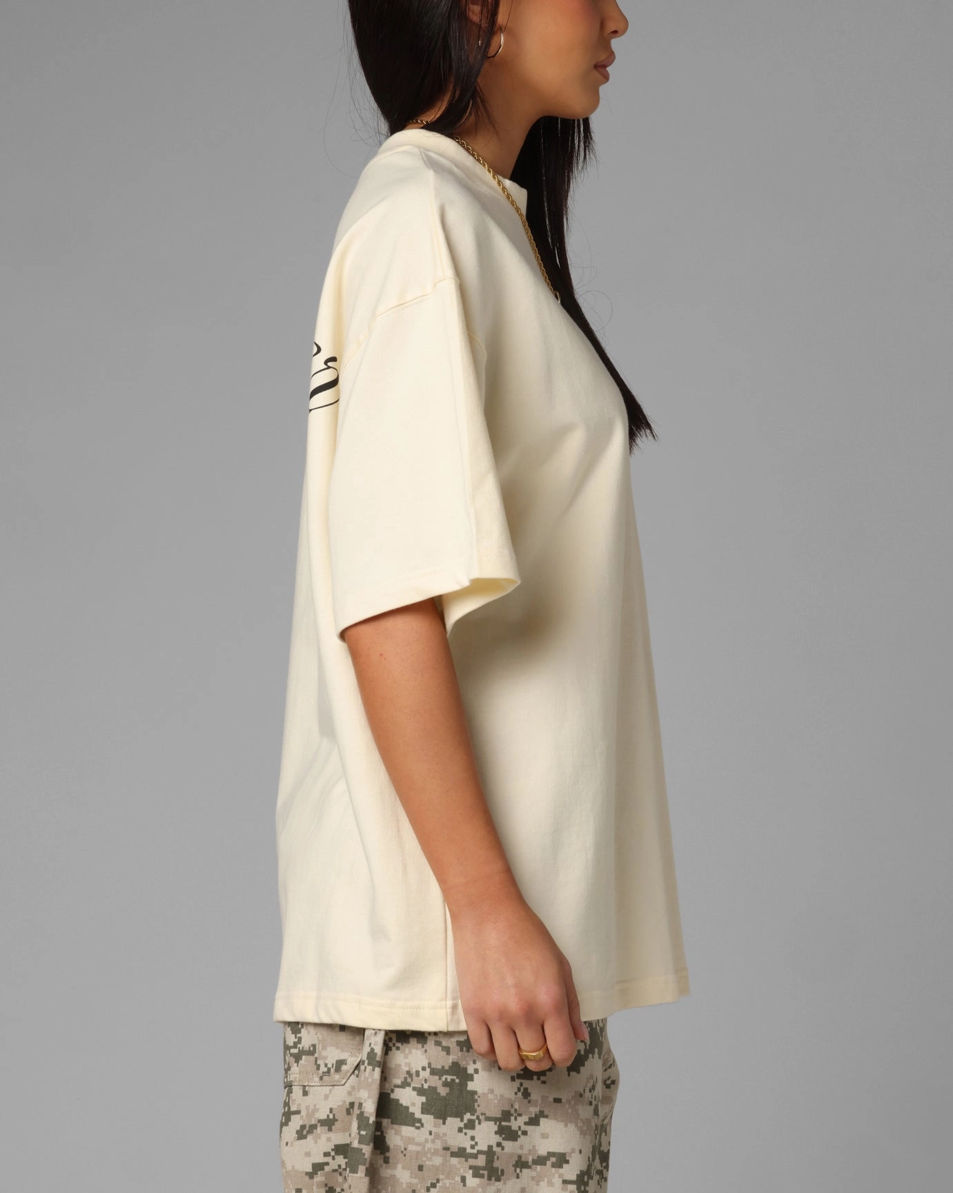 Seasonal Outfit Loiter Script Boxy T-Shirt Off White