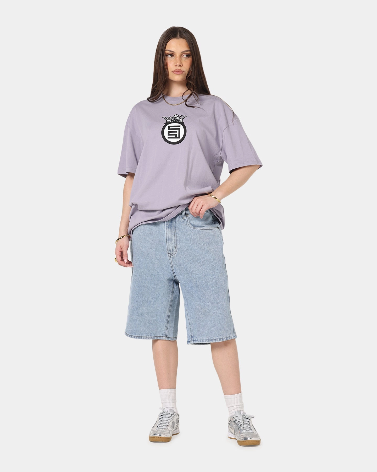 Trendy Apparel S Double Crown Dot T-Shirt Dusty Purple