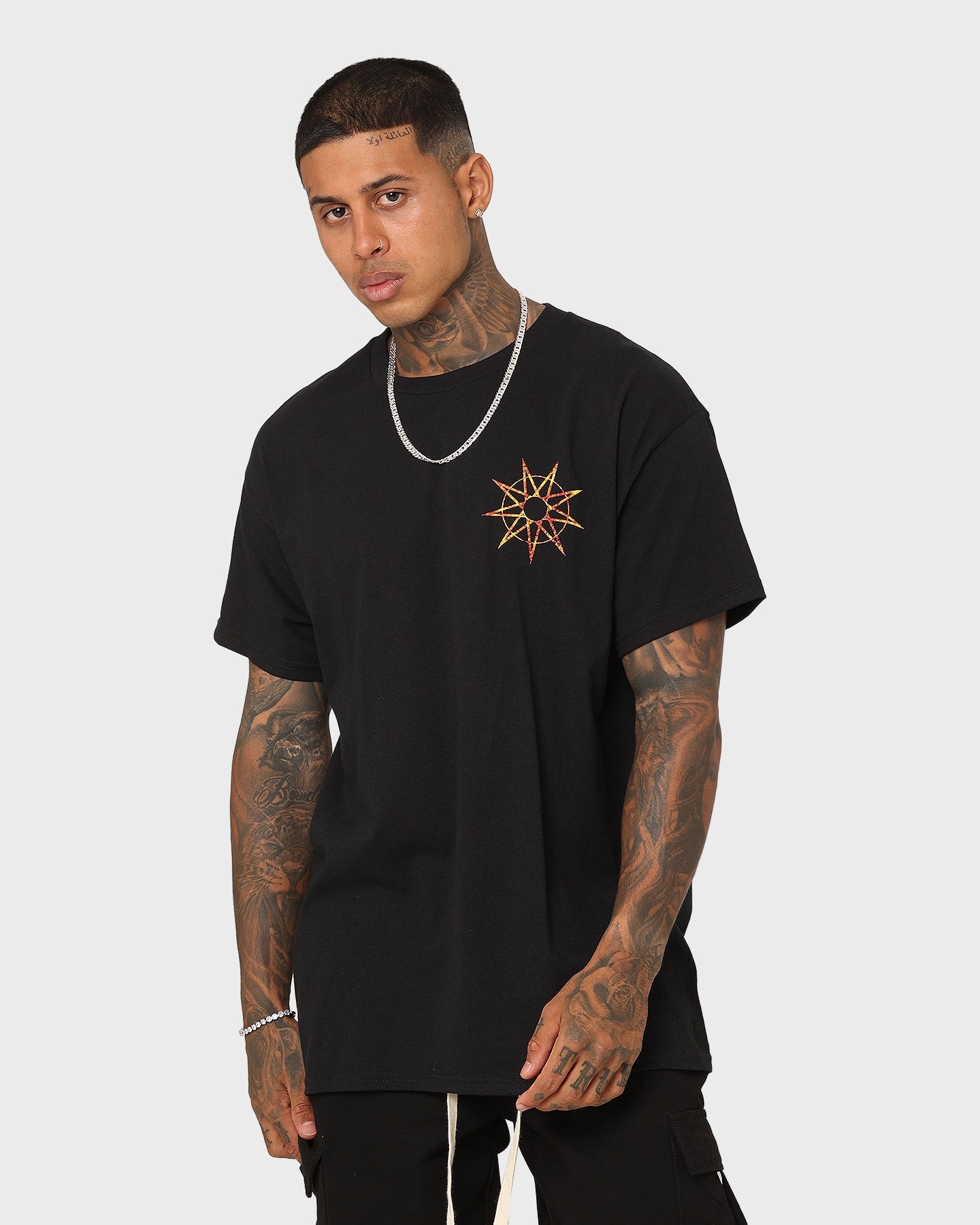 Quick Wear Slipknot Band Photo Flame Logo T-Shirt Black