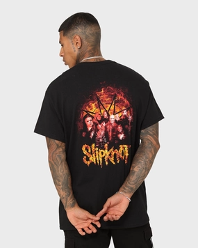 UV Protection Fabric Slipknot Band Photo Flame Logo T-Shirt Black