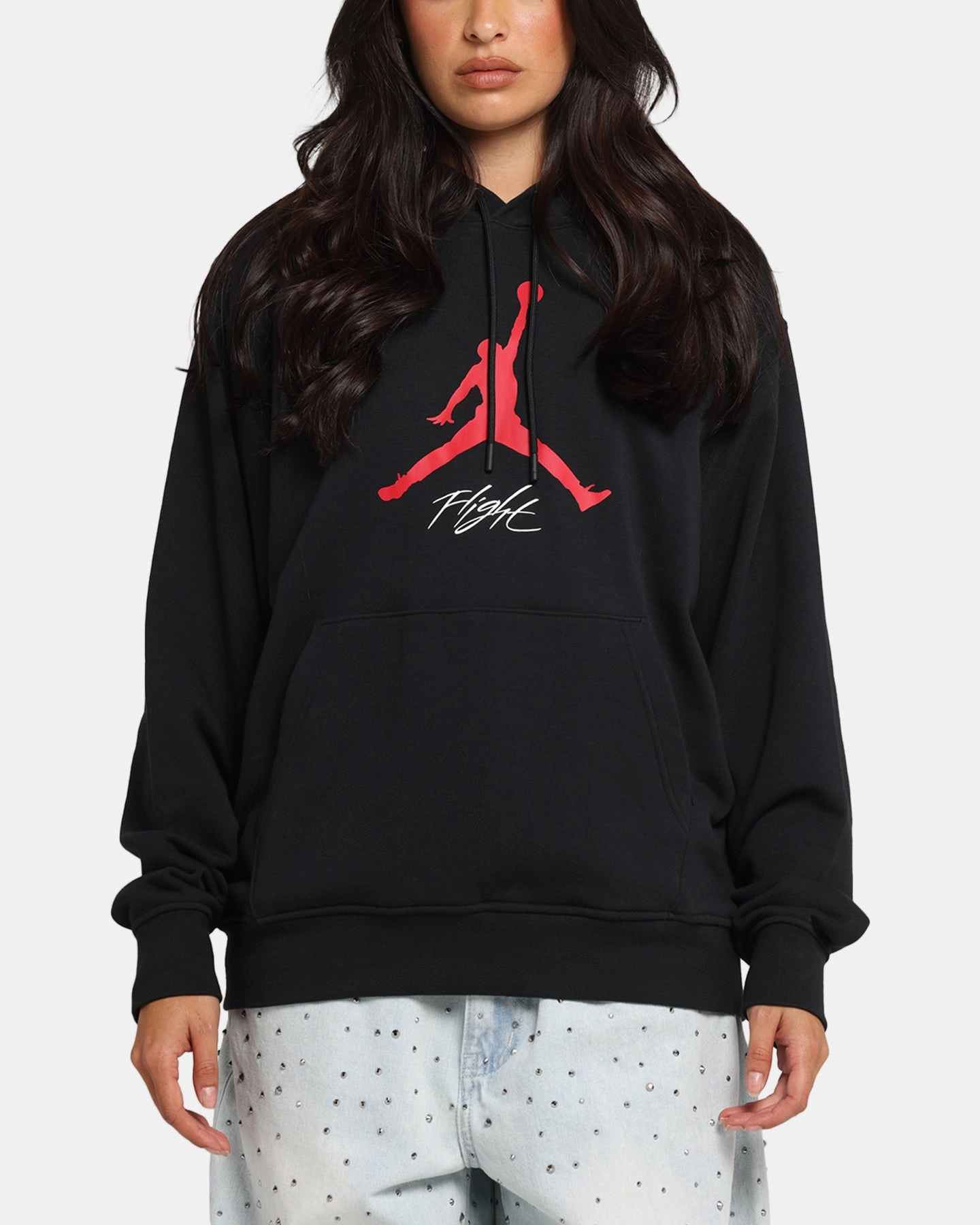 Jordan Essentials Loopback Fleece Pullover Hoodie Black/Red Ergonomic Shoulder Design