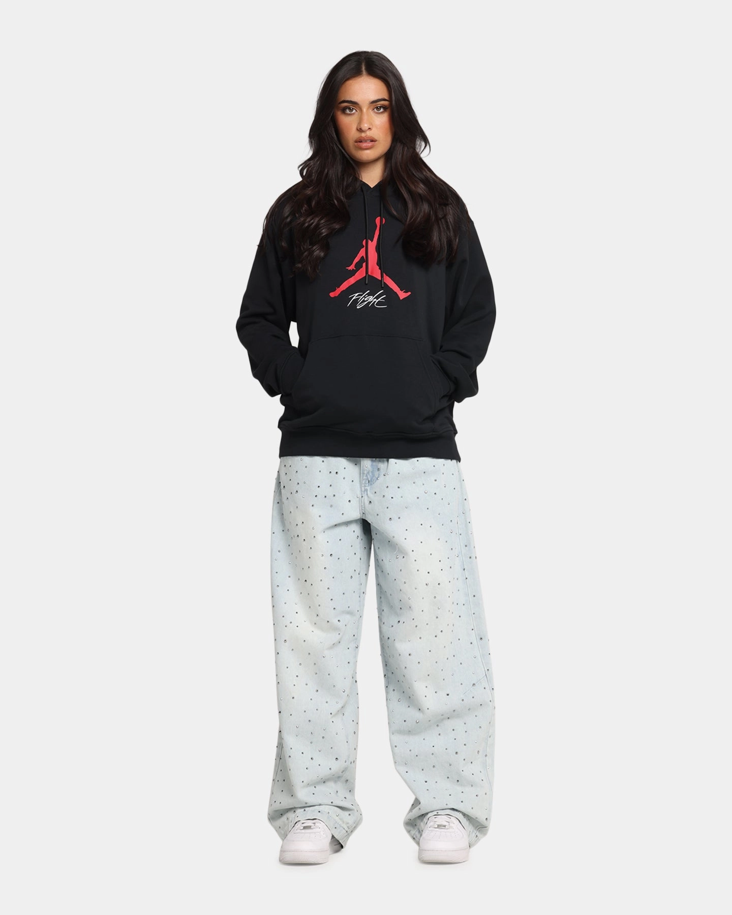 Jordan Essentials Loopback Fleece Pullover Hoodie Black/Red Prayer belt