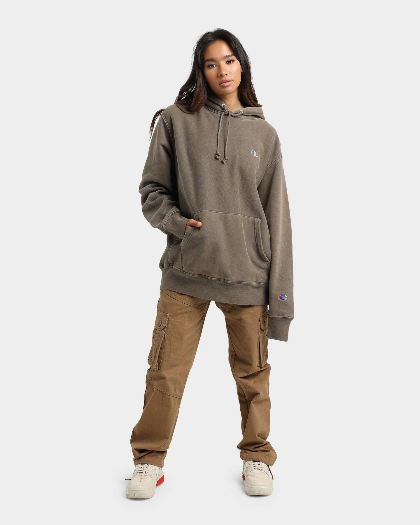 Lightweight Padding Anti Static Material Champion Reverse Weave Garm Dye Hoodie Latte Brown
