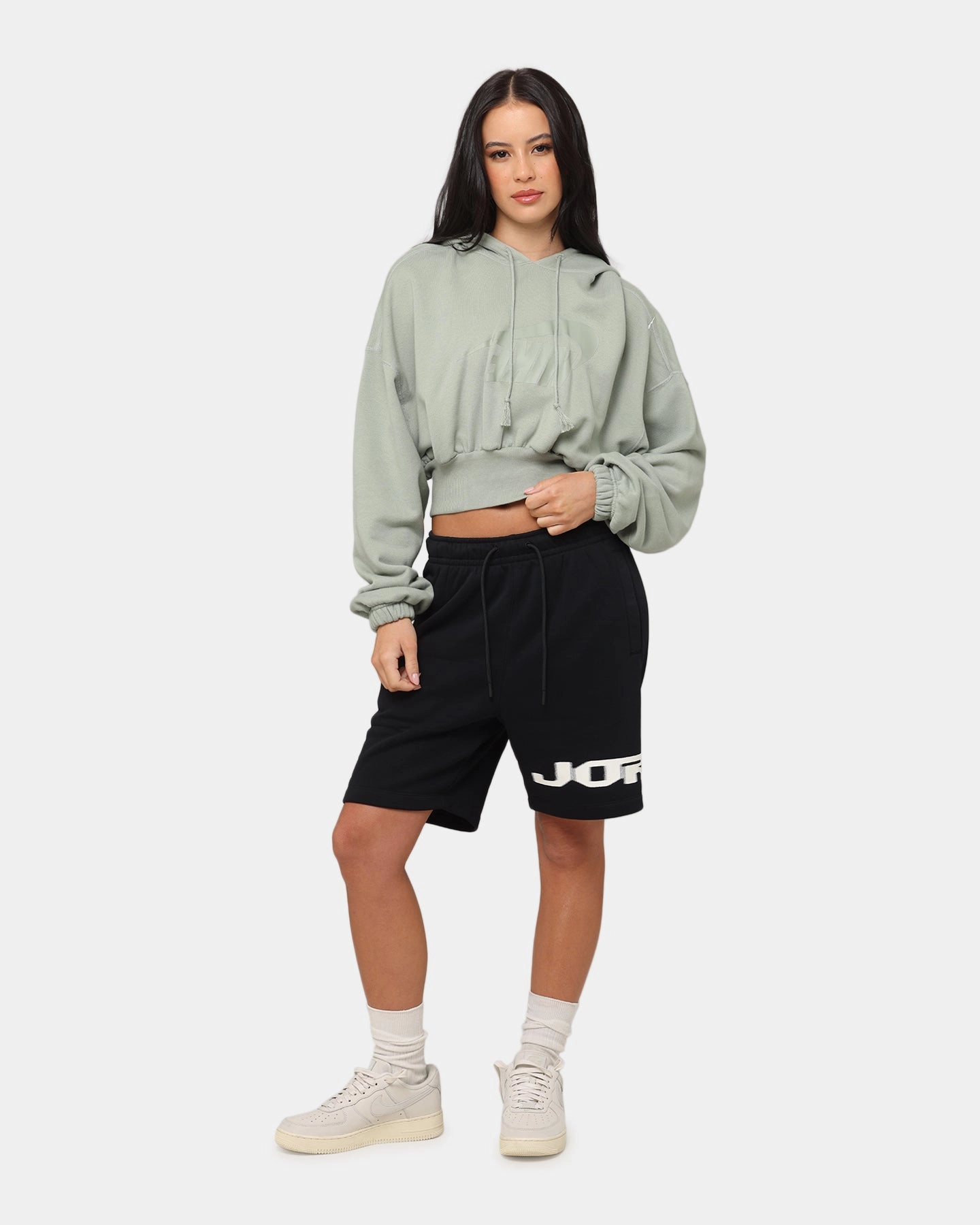 All Purpose Outerwear Office Comfort Nike Women's Sportswear Oversized Cropped Fleece Pullover Hoodie Jade Horizon