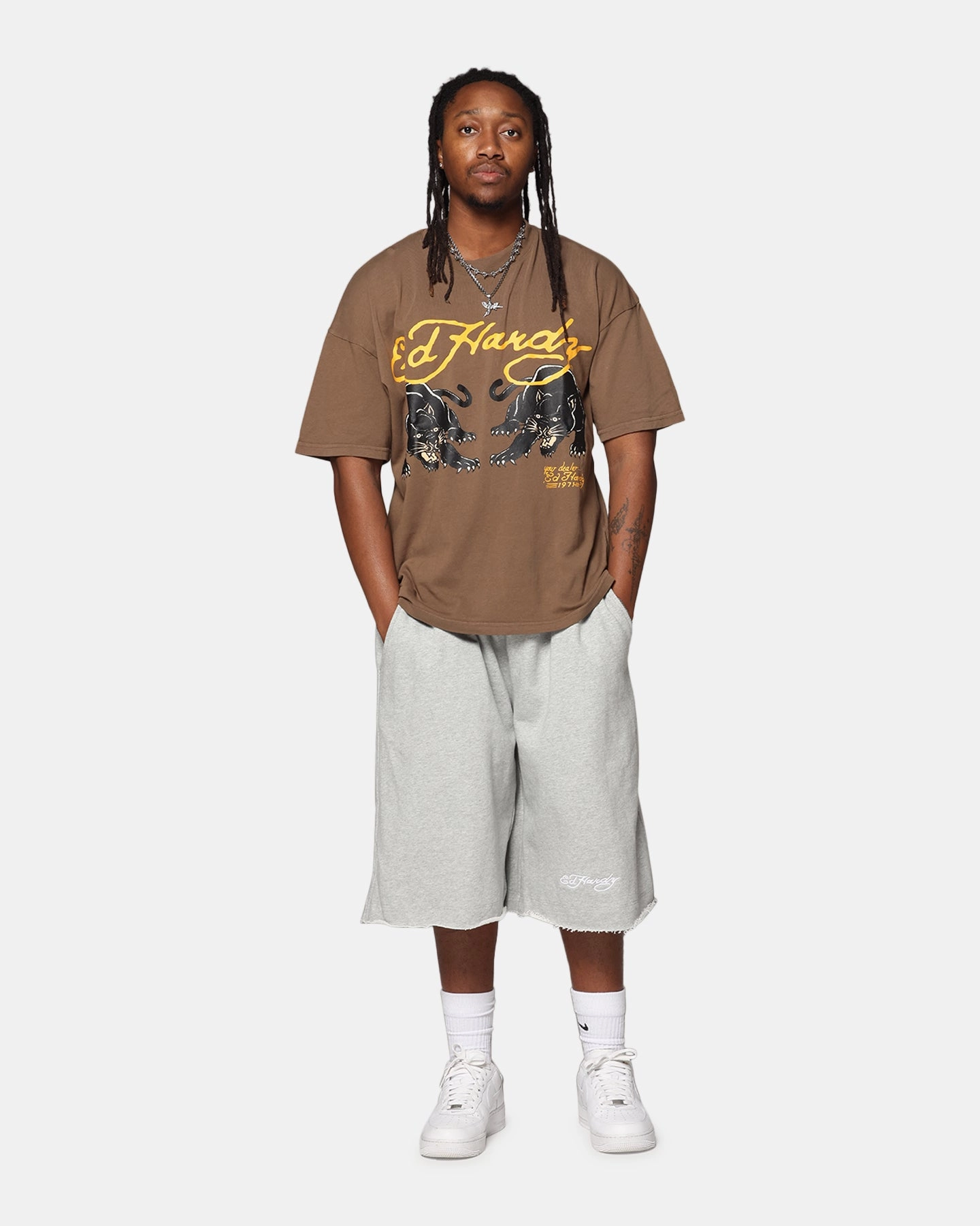 Athletic Fit Ed Hardy Pypu Panther T-Shirt Brown