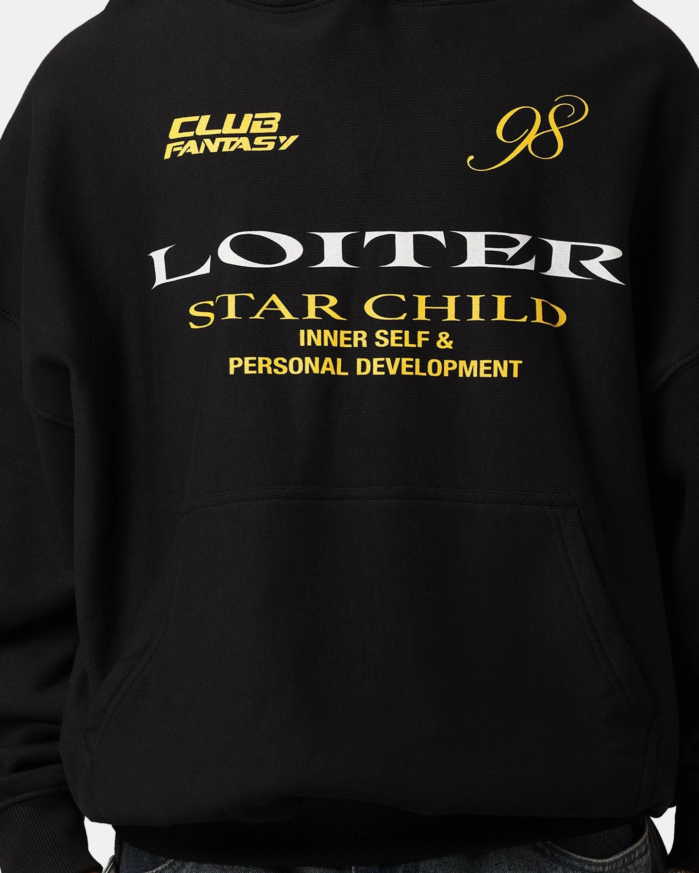 Loiter Star Child Hoodie Black Minimal Utility Reinforced Shoulder Panels