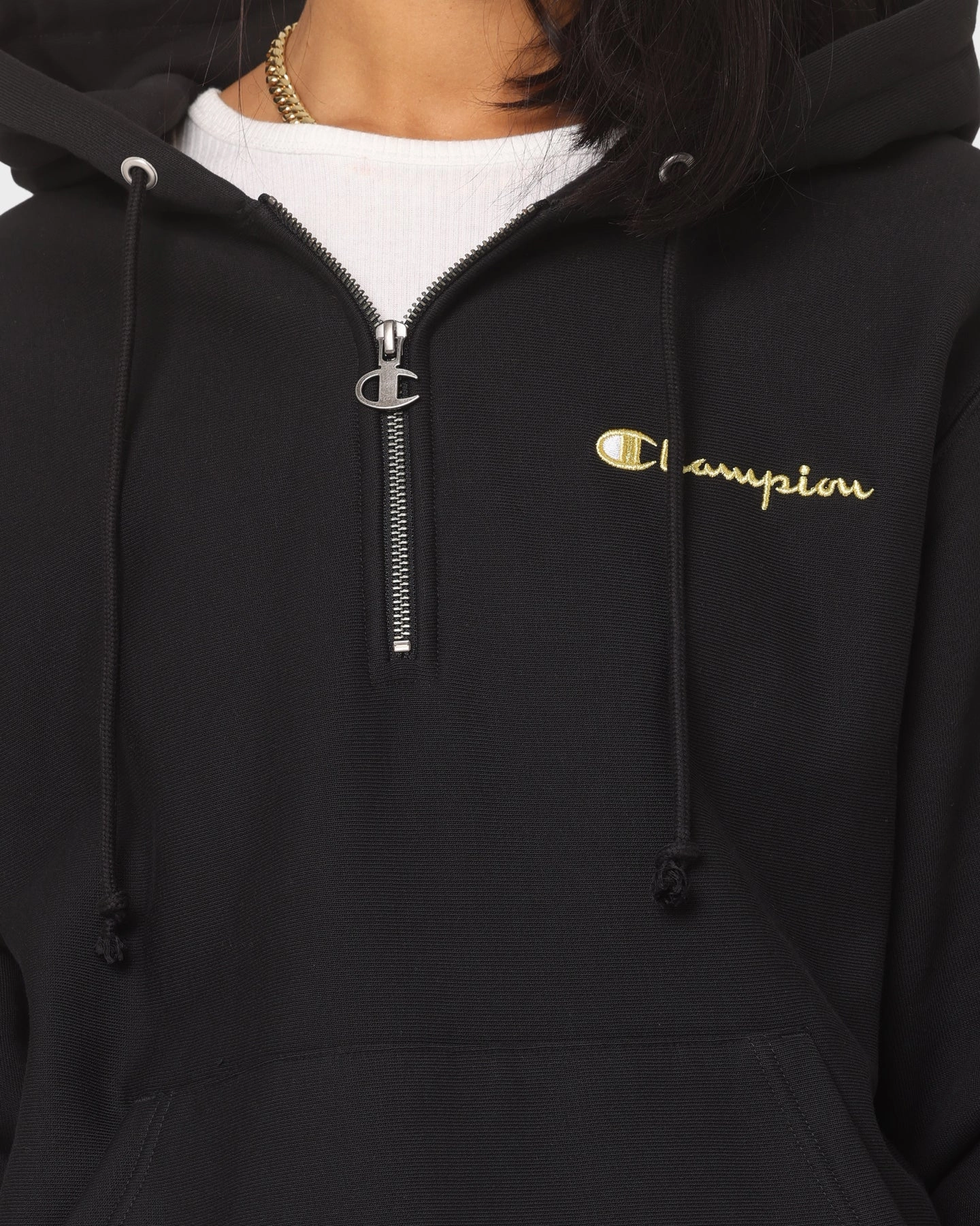 Lightweight Waterproof multi-color Champion Reverse Weave Quarter Zip Hoodie Black/Gold