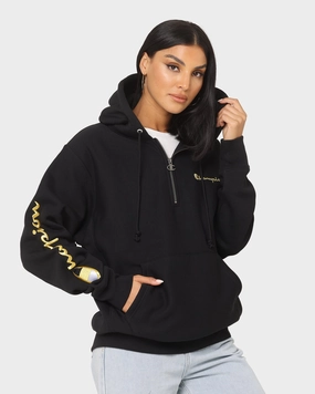 Finance Champion Reverse Weave Quarter Zip Hoodie Black/Gold