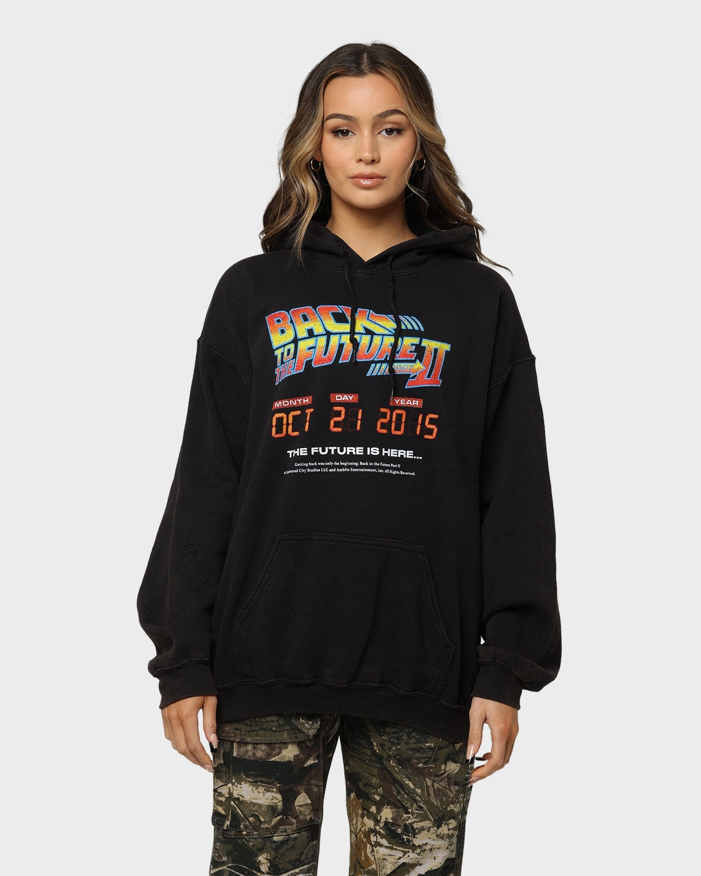 American Thrift X Back To The Future Back To The Future 2 Vintage Hoodie Washed Black Sporty Design Fantasize