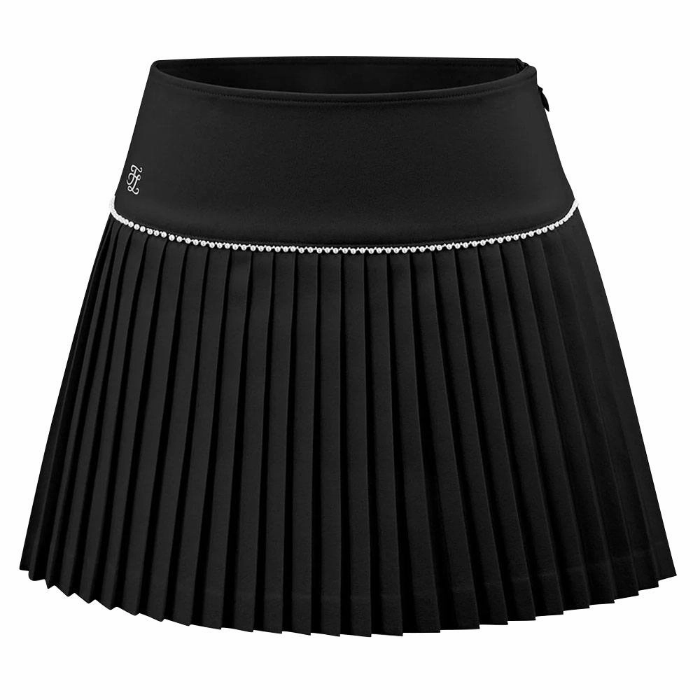 Fairliar Signature Pearl Flare Pleated Golf Skirt Black - FW23 Women Everyday Wear Travel Influence