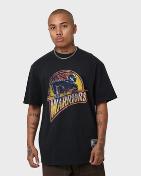 Mitchell & Ness Golden State Warriors Oversized Logo Short Sleeve Vintage T-Shirt Vintage Black Low Environmental Impact Fresh Trend