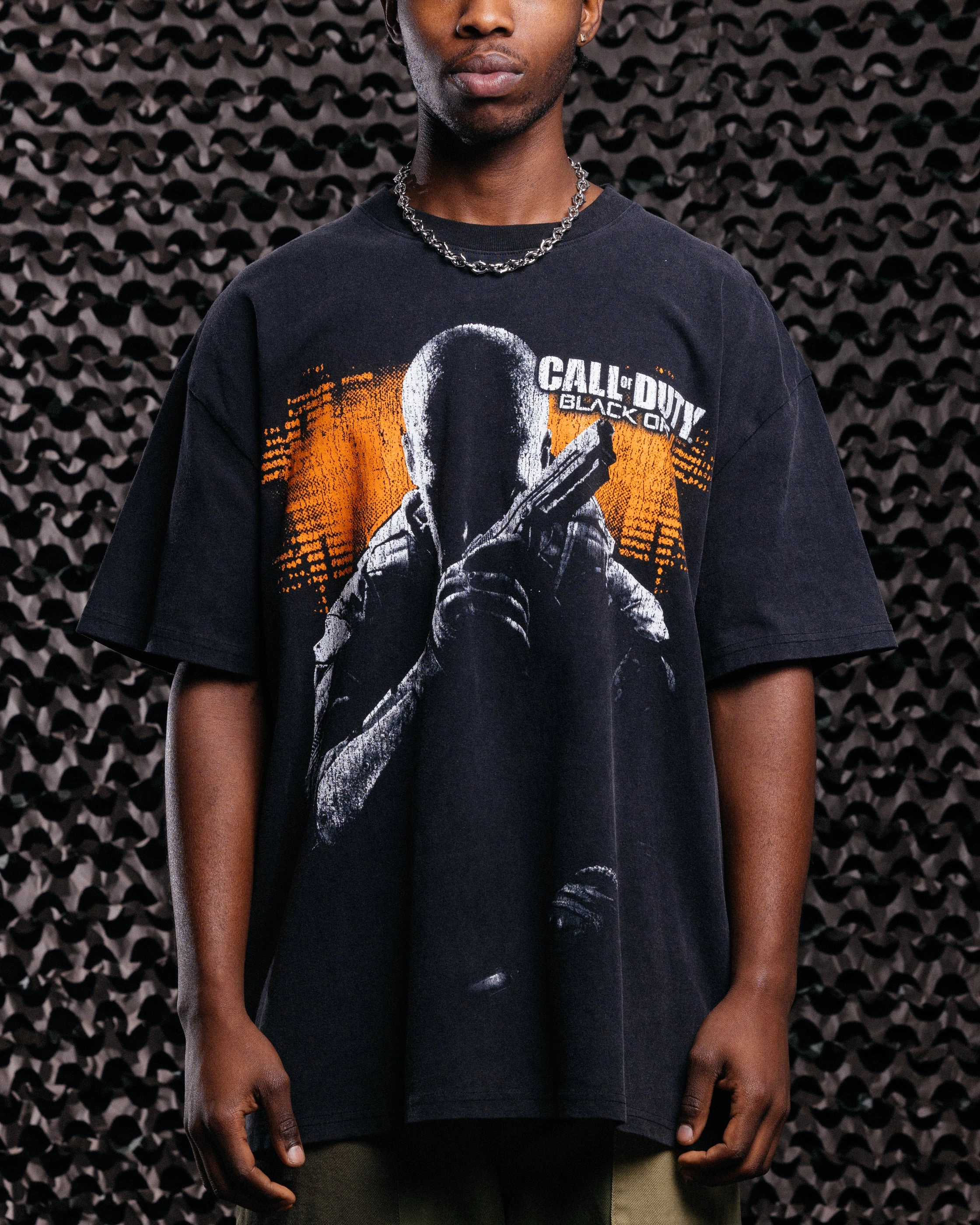 Bohemian style Goat Crew X Call Of Duty Black Ops 2 Vintage T-Shirt Black Acidwash