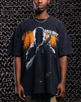Bohemian style Goat Crew X Call Of Duty Black Ops 2 Vintage T-Shirt Black Acidwash