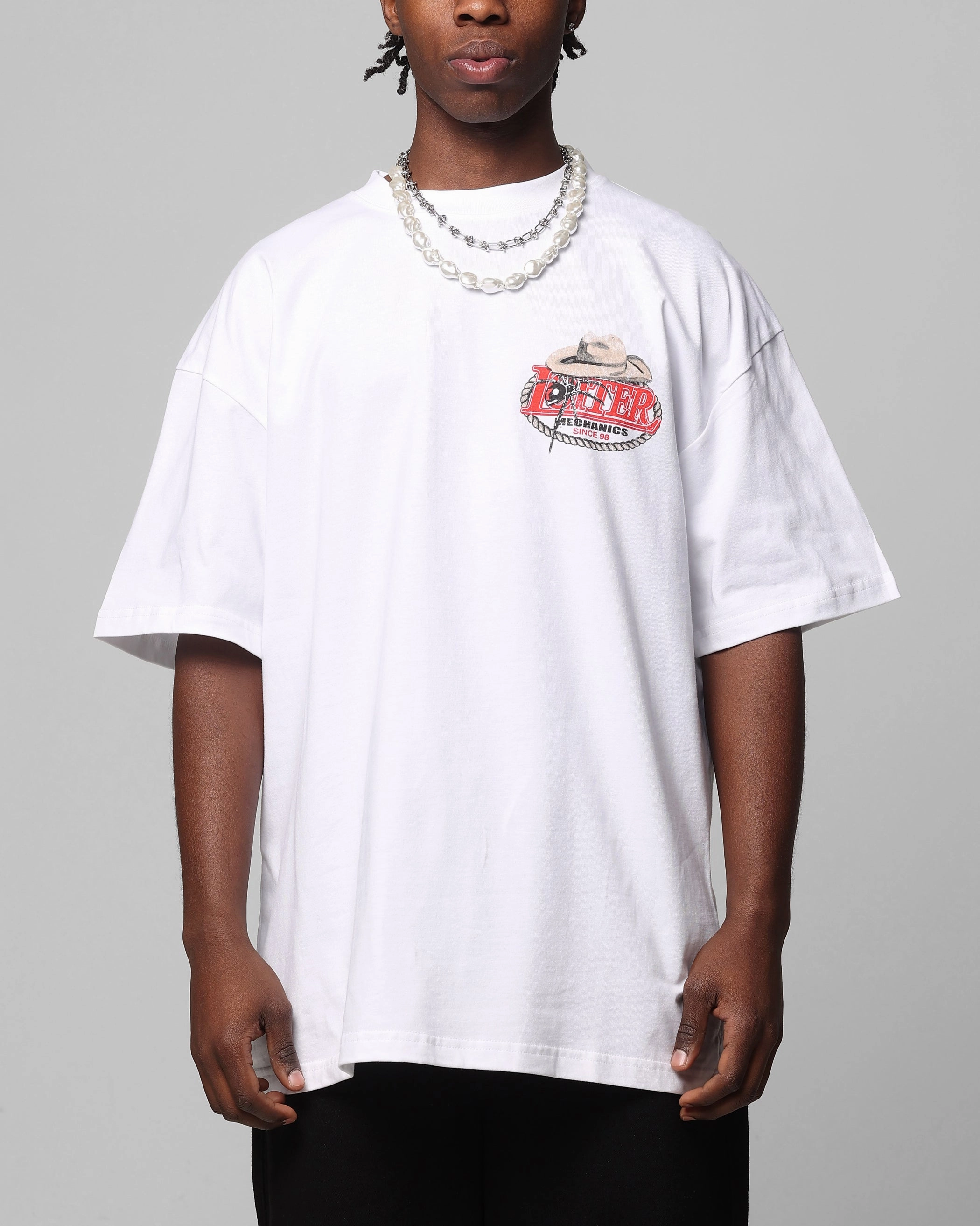 Loiter Mechanic Drop T-Shirt White Ultra Soft Texture