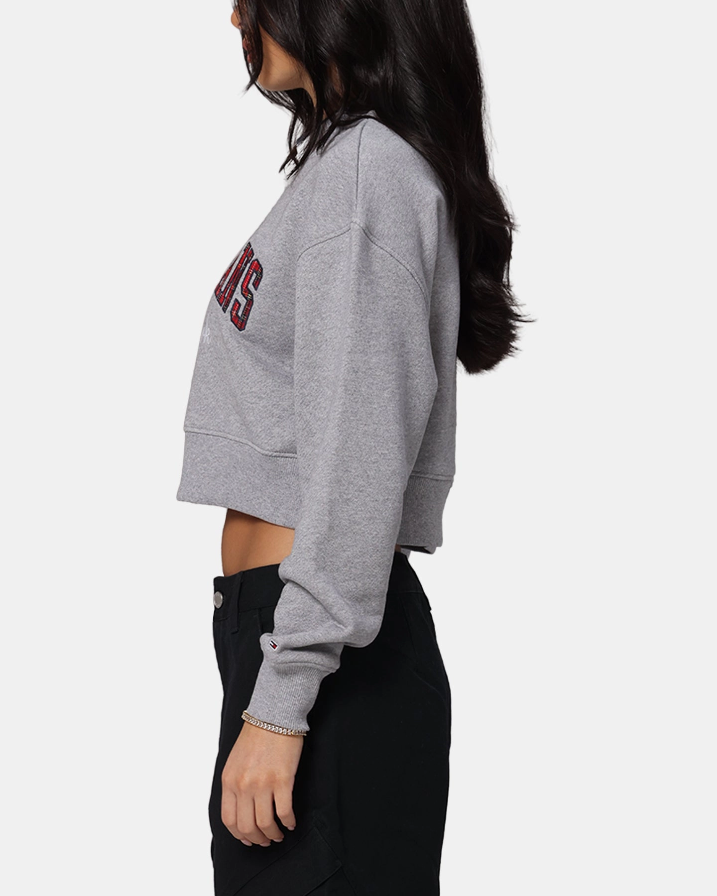High Collar Tommy Jeans Women's Crop Collar Crewneck Grey Heather