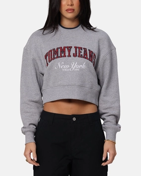 WeatherproofCoating Tommy Jeans Women's Crop Collar Crewneck Grey Heather
