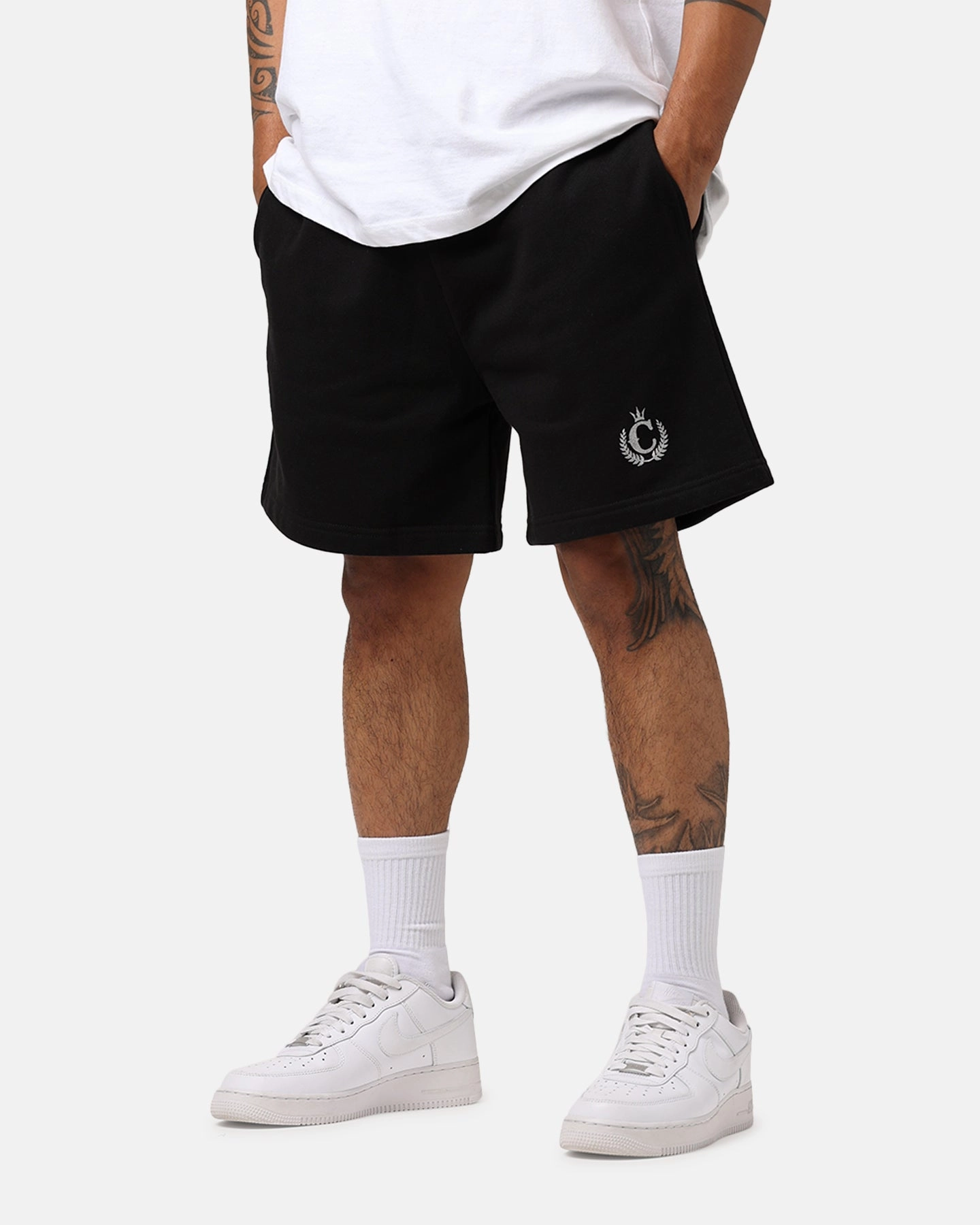 Culture Kings CK Sweat Shorts Black Leather shorts Active Style
