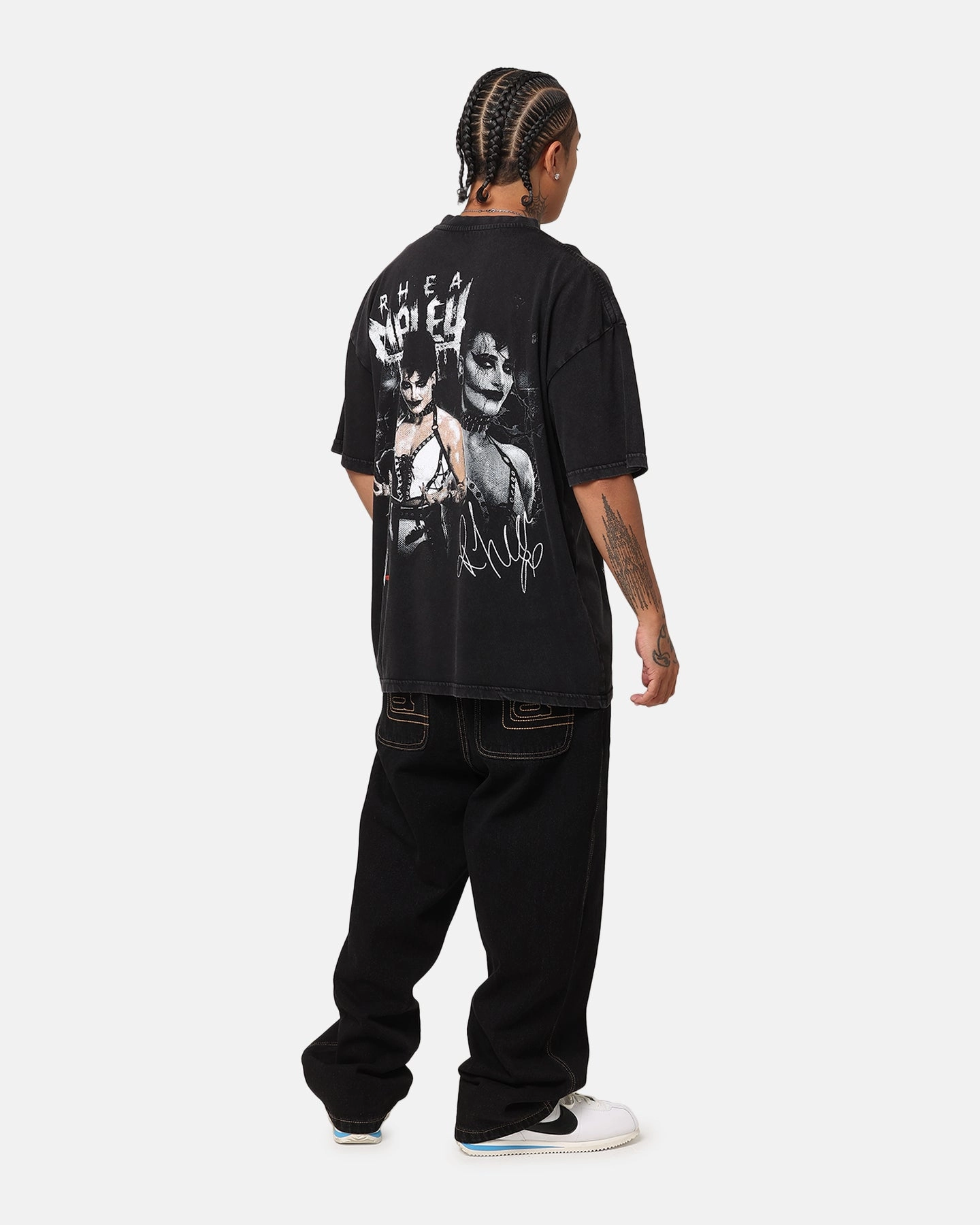 Culture Kings X WWE Rhea Ripley Vintage T-Shirt Black Acidwash Oversized Fit