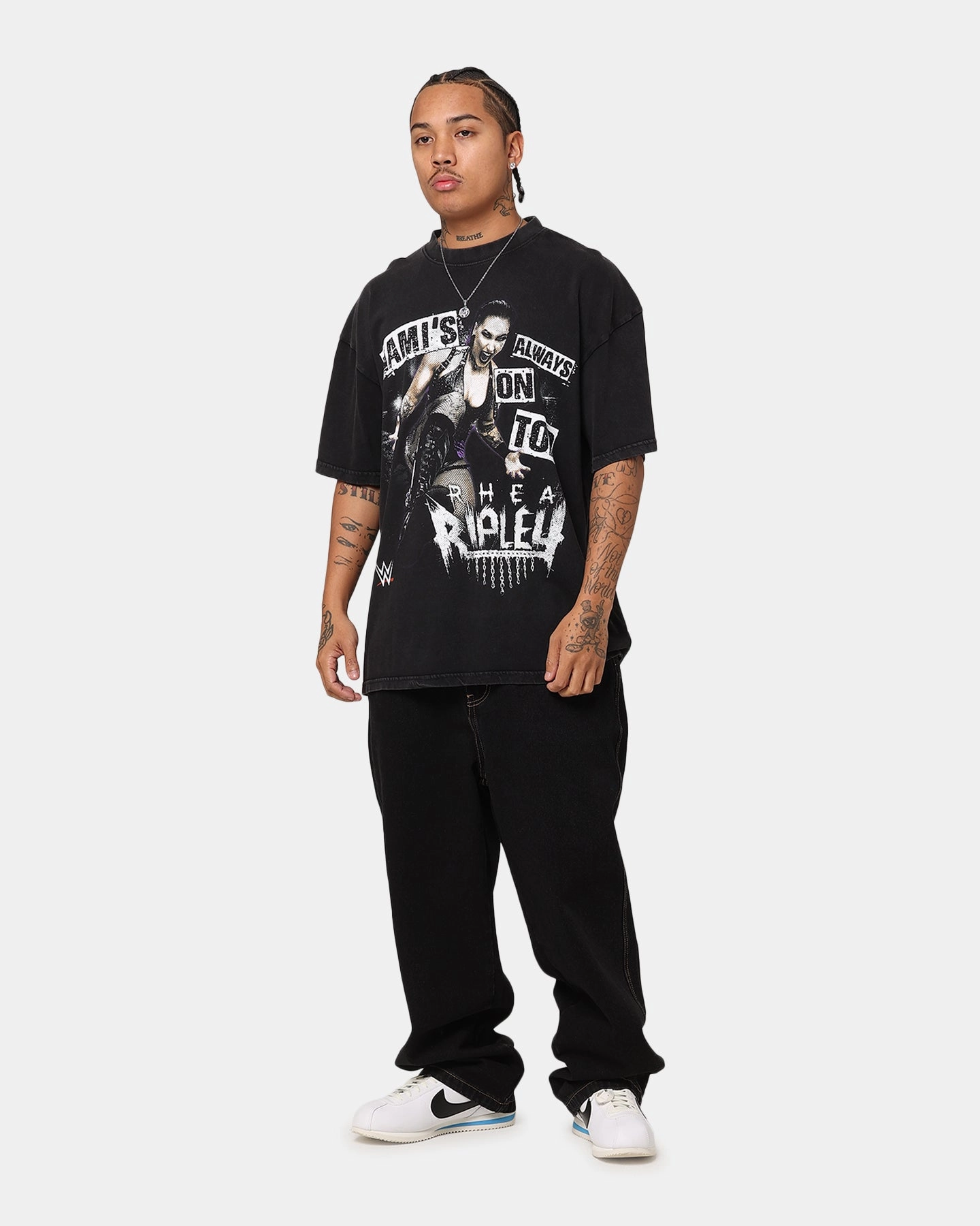 Casual Essential Culture Kings X WWE Rhea Ripley Vintage T-Shirt Black Acidwash