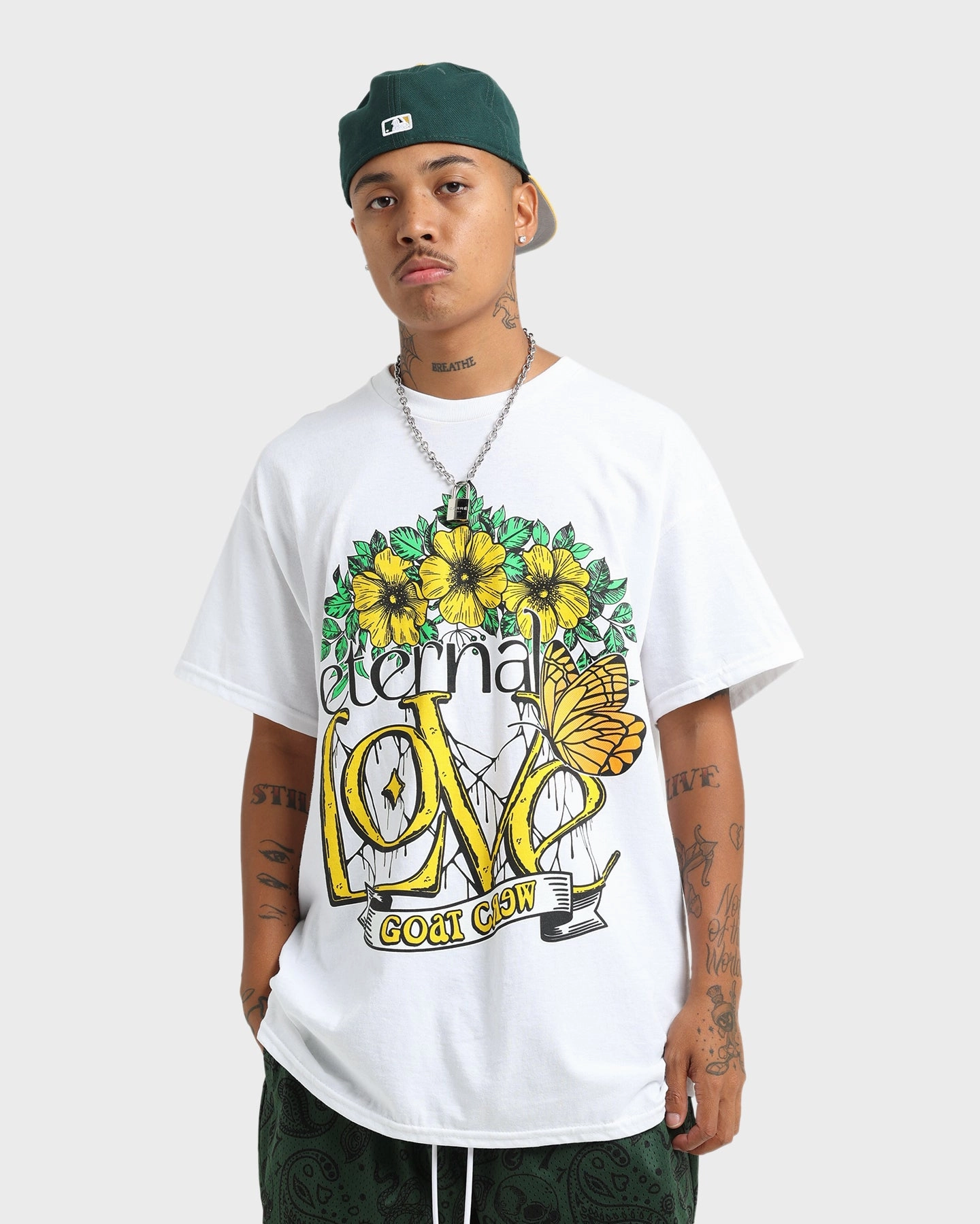 Summer Comfort Simple and Light Goat Crew Eternal Love Vintage T-Shirt White