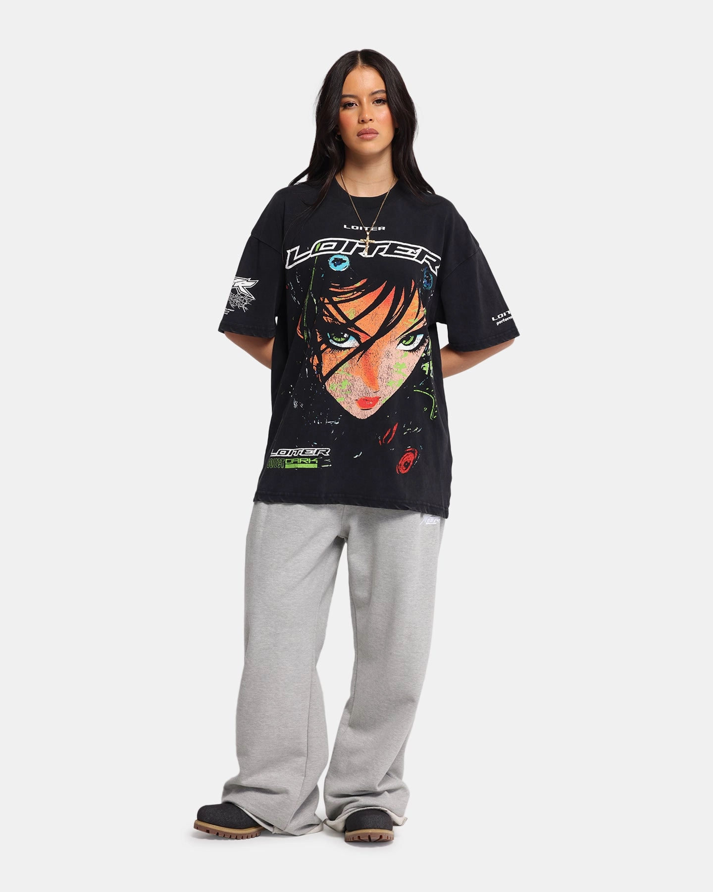 Striped modernity Loiter Project Dark Vintage T-Shirt Black Acidwash
