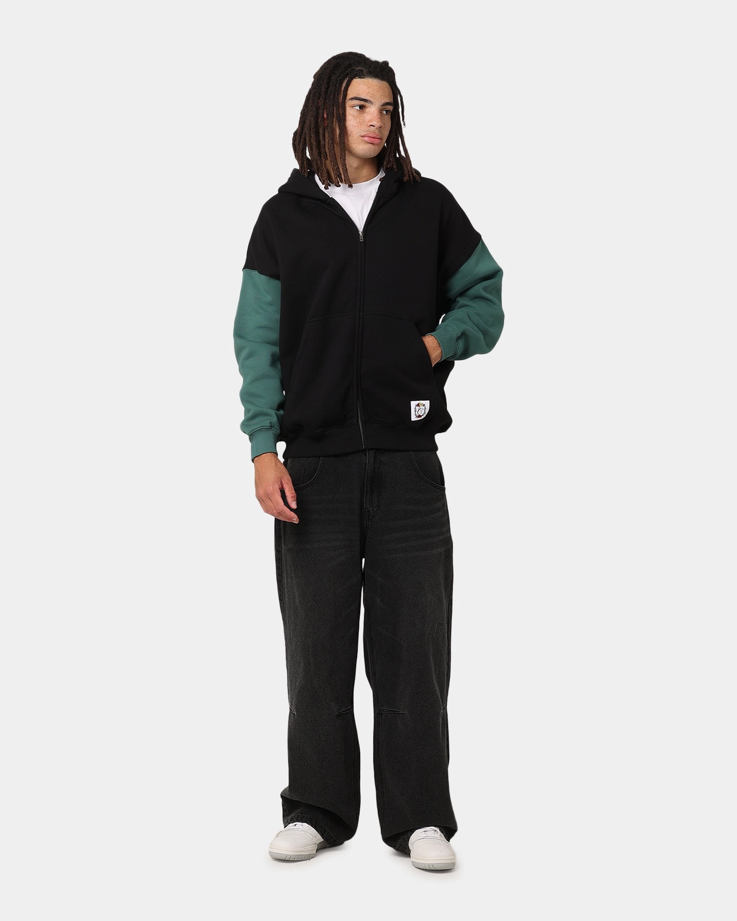 Light Function Sustainable Carre Floral Full Zip Hoodie Black/Green