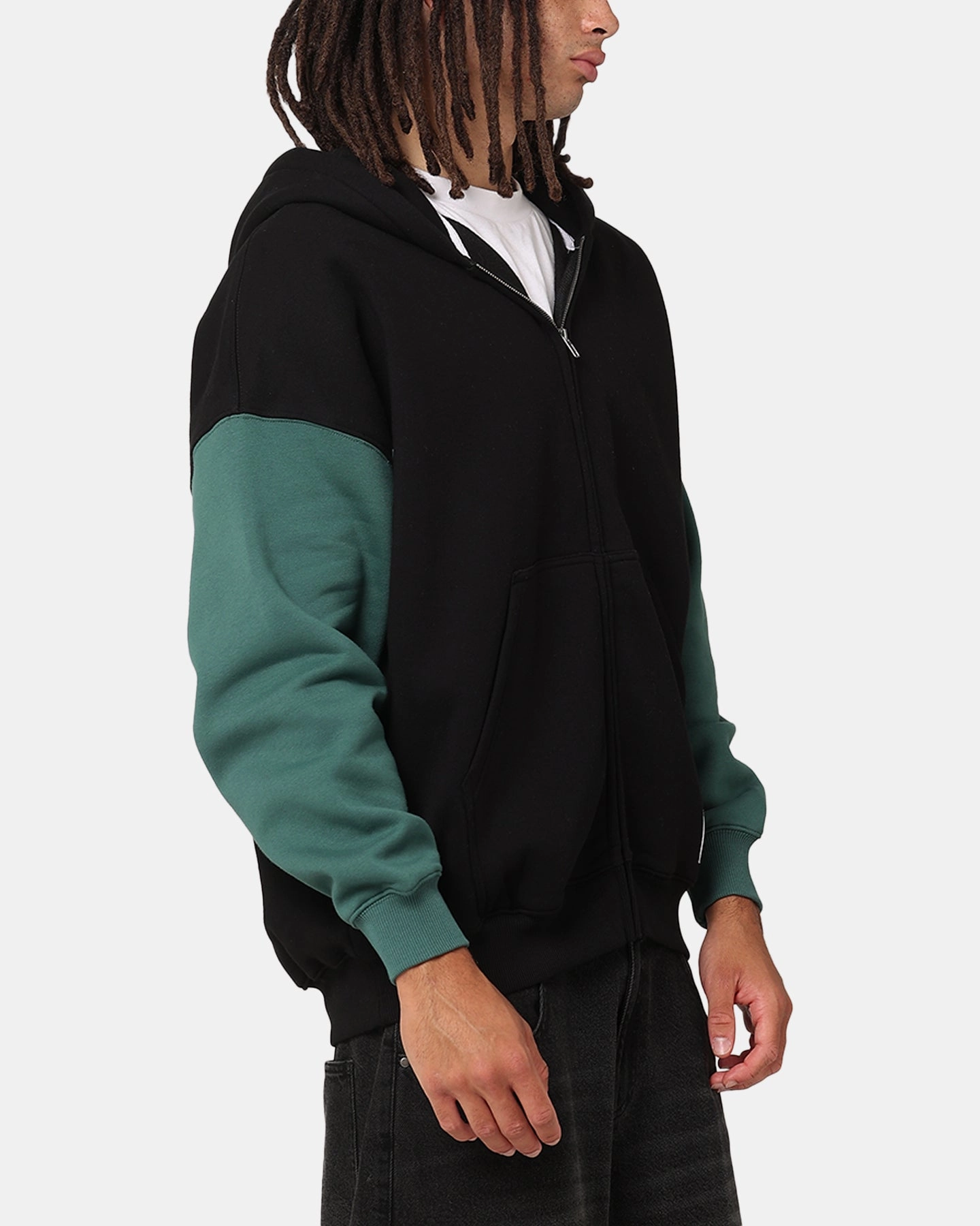 Practical Layer Articulated Sleeves Carre Floral Full Zip Hoodie Black/Green