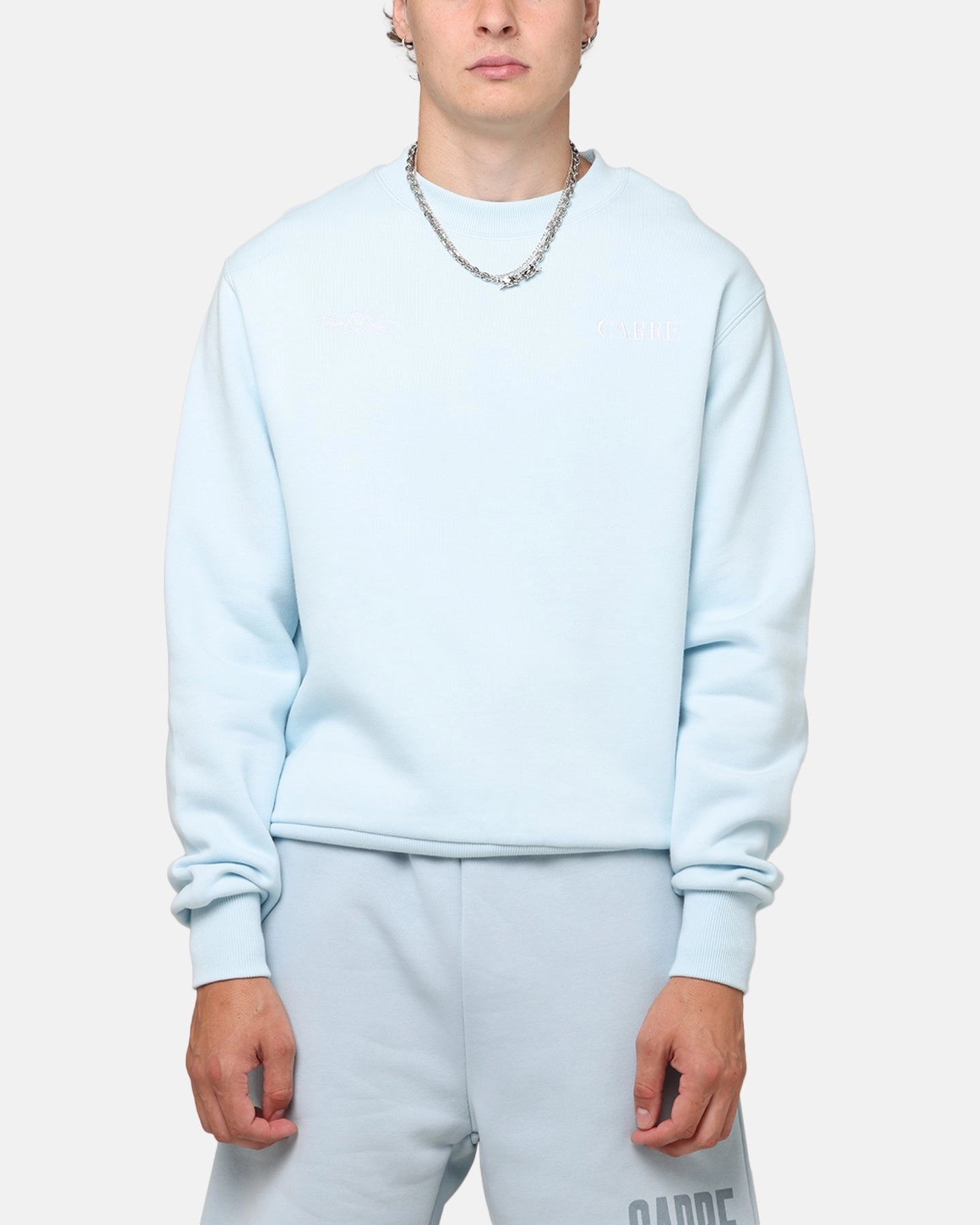 Carre Bloom Crewneck Light Blue Minimalist Design Microfiber texture