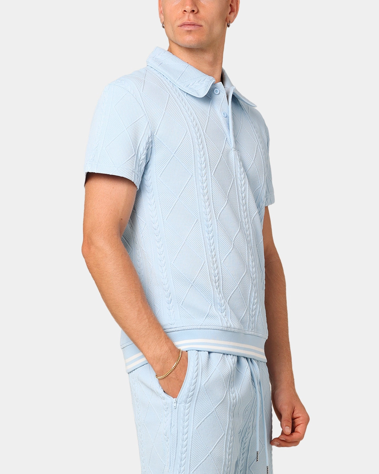 XXIII Danny Knit Polo Shirt Sky Blue Lightweight Feel