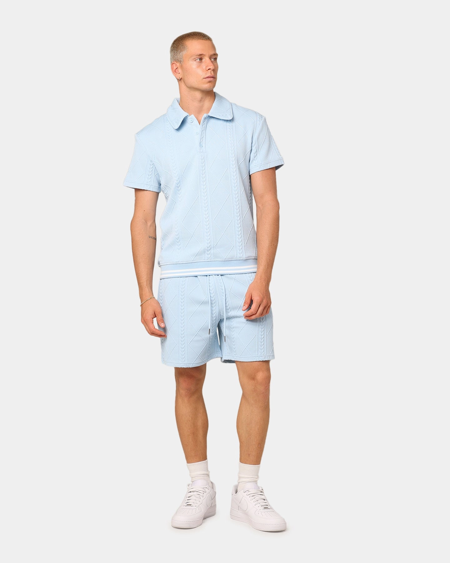 XXIII Danny Knit Polo Shirt Sky Blue Compact Knit Structure SoftTouch Collar Lining