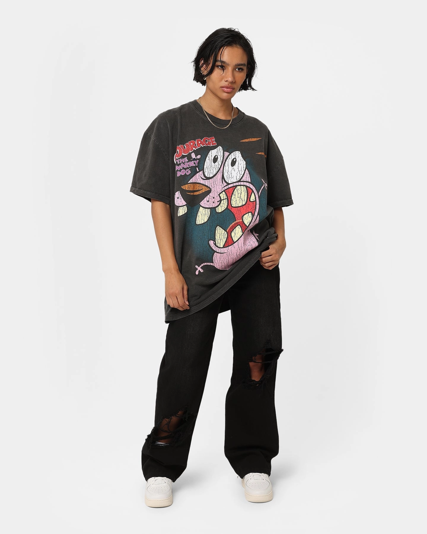 Bold Style Fun and Relaxed American Thrift X Cartoon Network Courage Heavyweight T-Shirt Black Wash