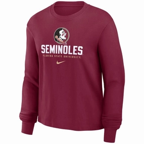 Nike Women's Seminole Logo/Seminoles/Florida State University Long Sleeve Boxy T-shirt - Garnet Flexible Neckline Pastel color