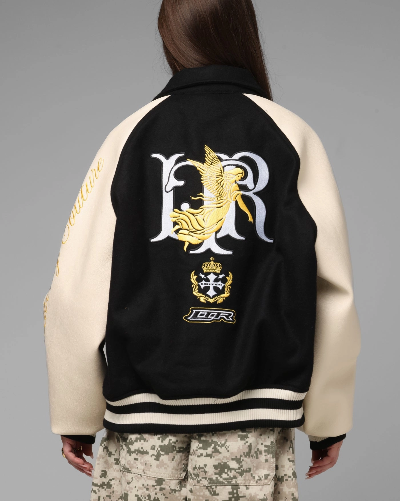 Compression Fold Design Loiter Heaven Varsity Jacket Black/Off White