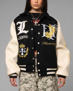 Loiter Heaven Varsity Jacket Black/Off White Storm Protection Storm Fit