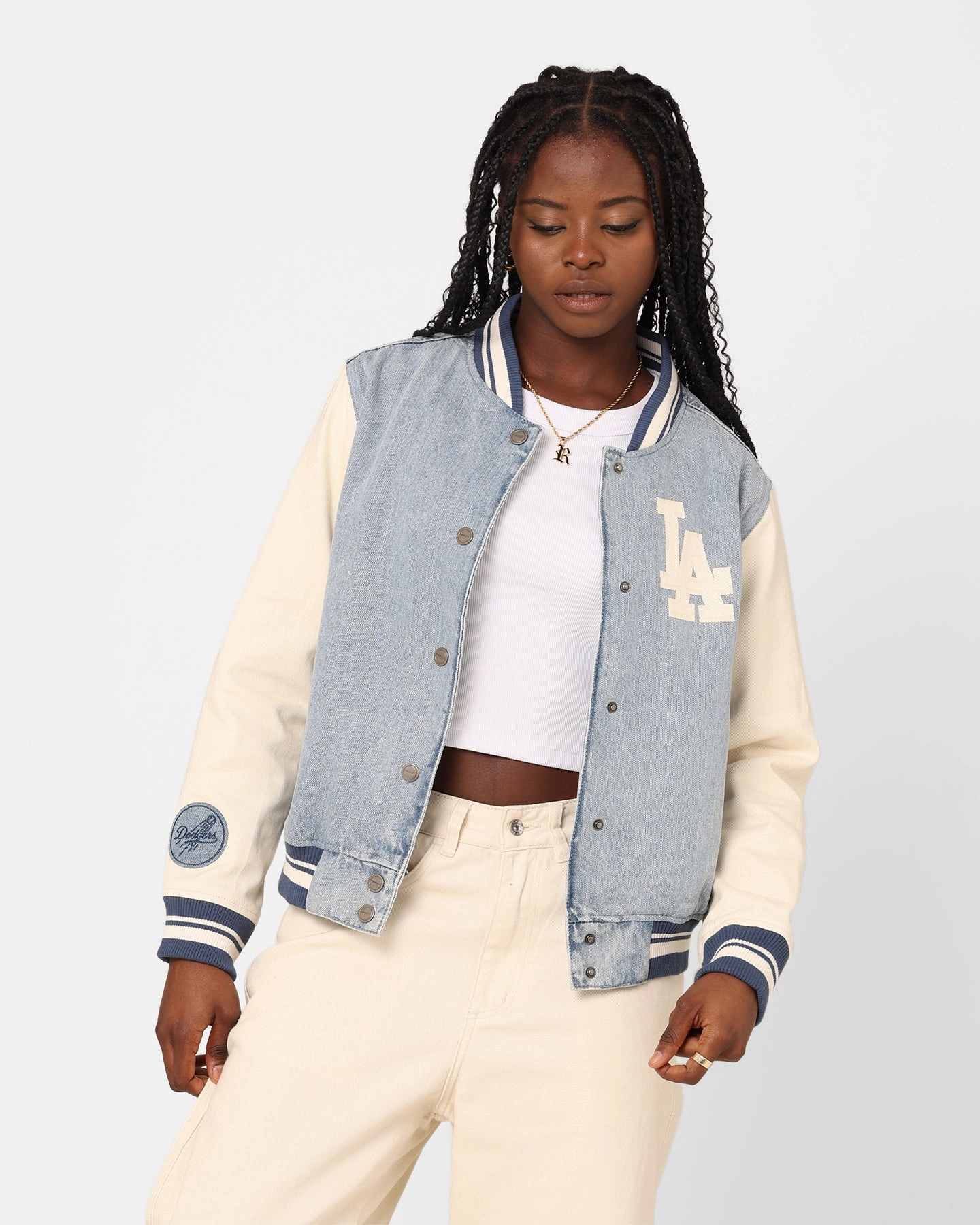 Daily Wear Pro Standard Women's Los Angeles Dodgers Varsity Jacket Denim
