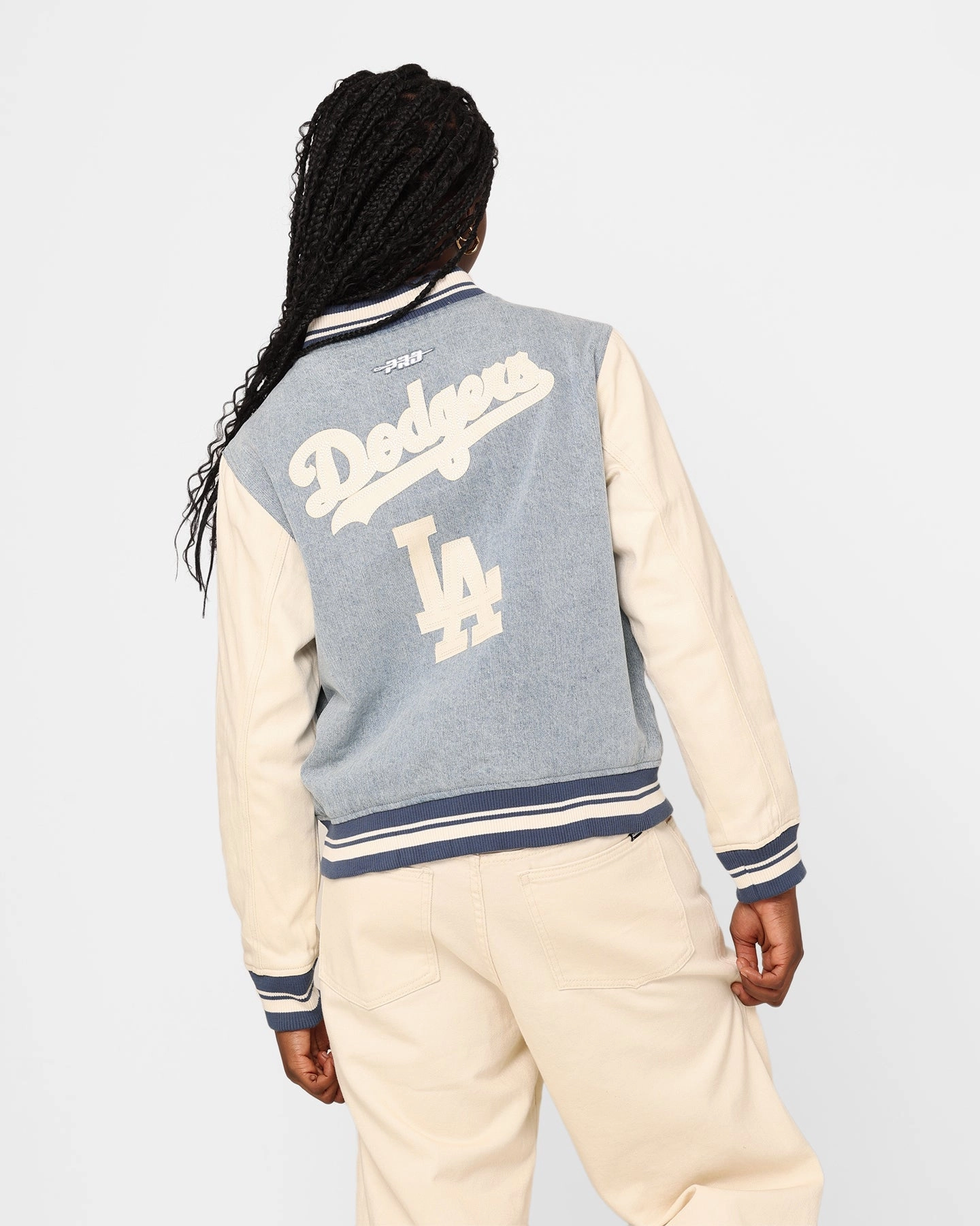 Pro Standard Women's Los Angeles Dodgers Varsity Jacket Denim Bonded Shoulder Guards