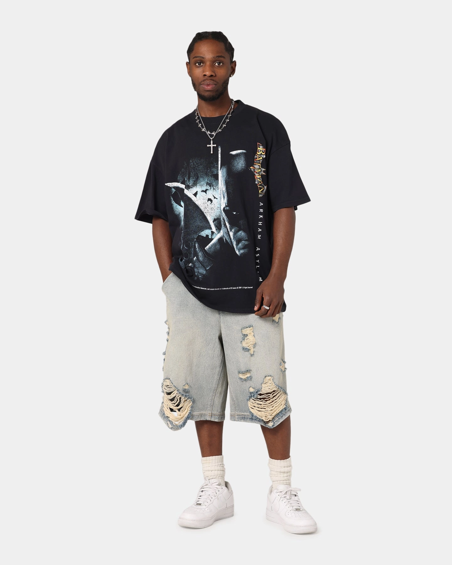 73 Studio X DC Batman Arkham Asylum Vintage T-Shirt Black Acidwash Classic Wearable Everyday Layer