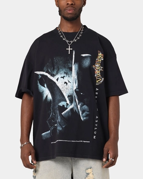 Circular Knit Construction Stylish Day Wear 73 Studio X DC Batman Arkham Asylum Vintage T-Shirt Black Acidwash