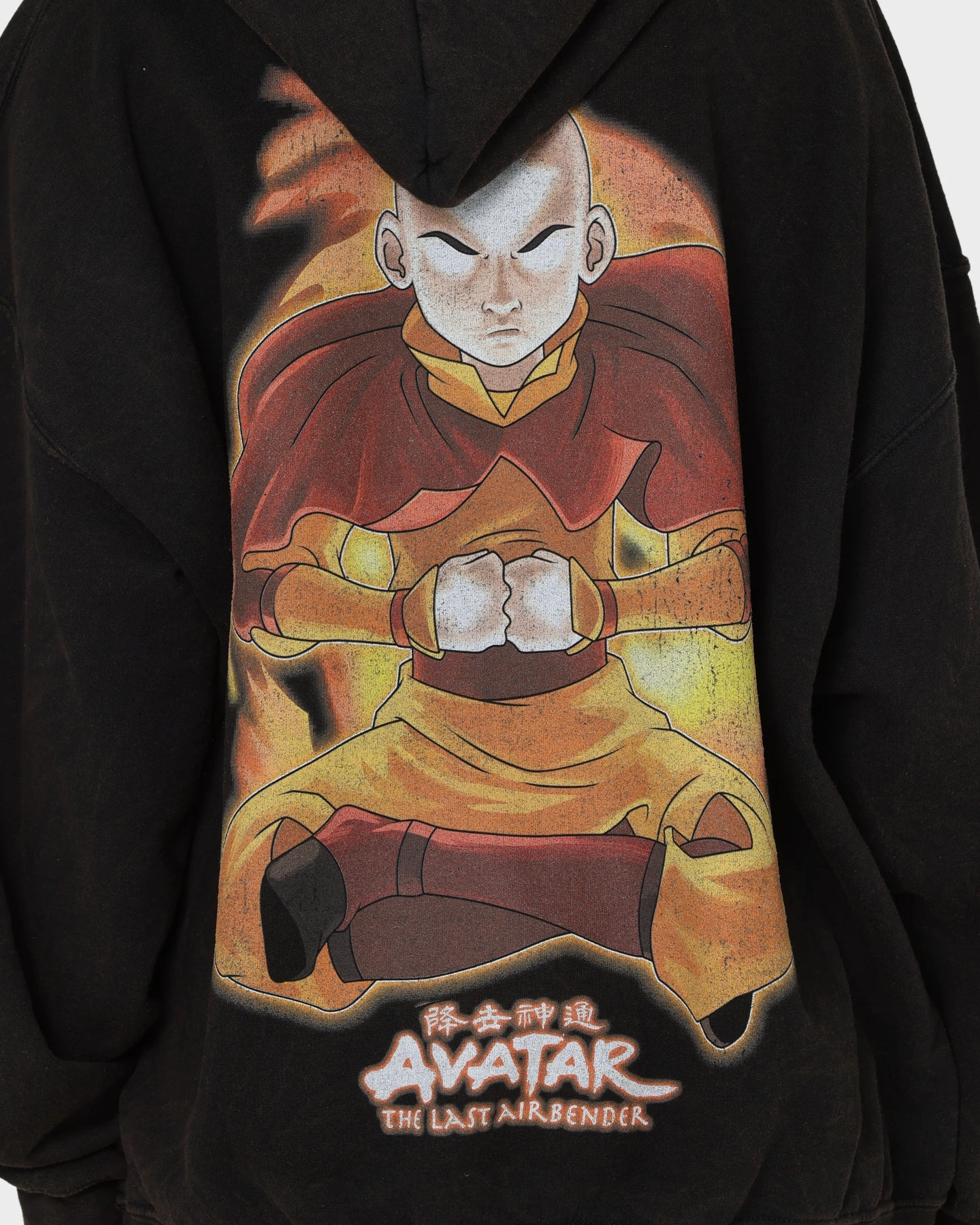 High Neck Goat Crew X Avatar: Aang Fire Vintage Hoodie Washed Black