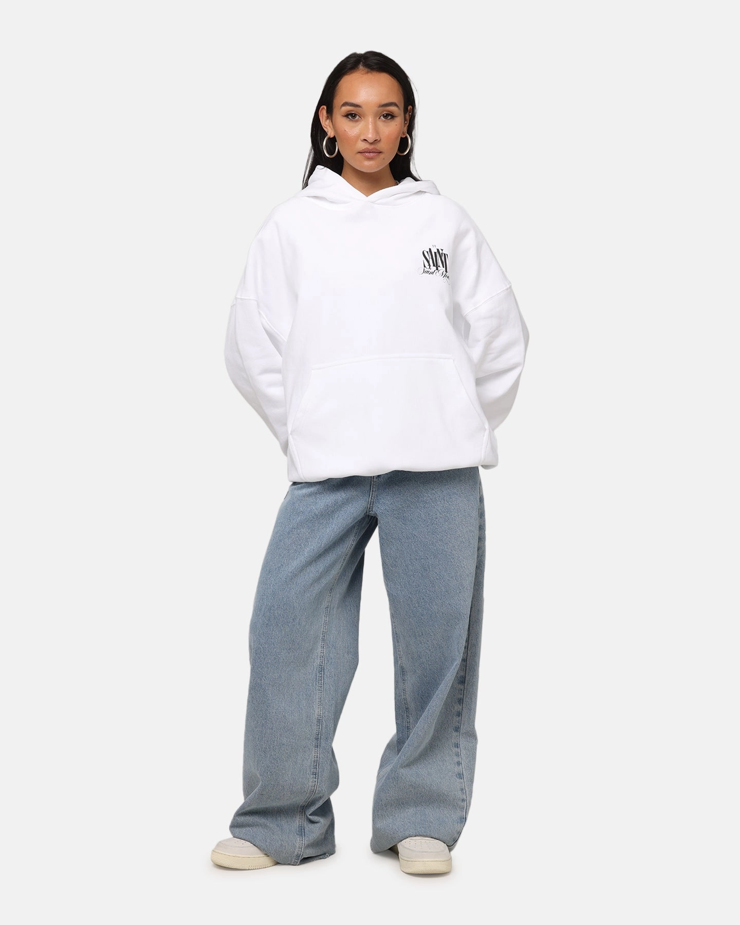 Saint Morta Doves Boxy Hoodie White Resist Situation