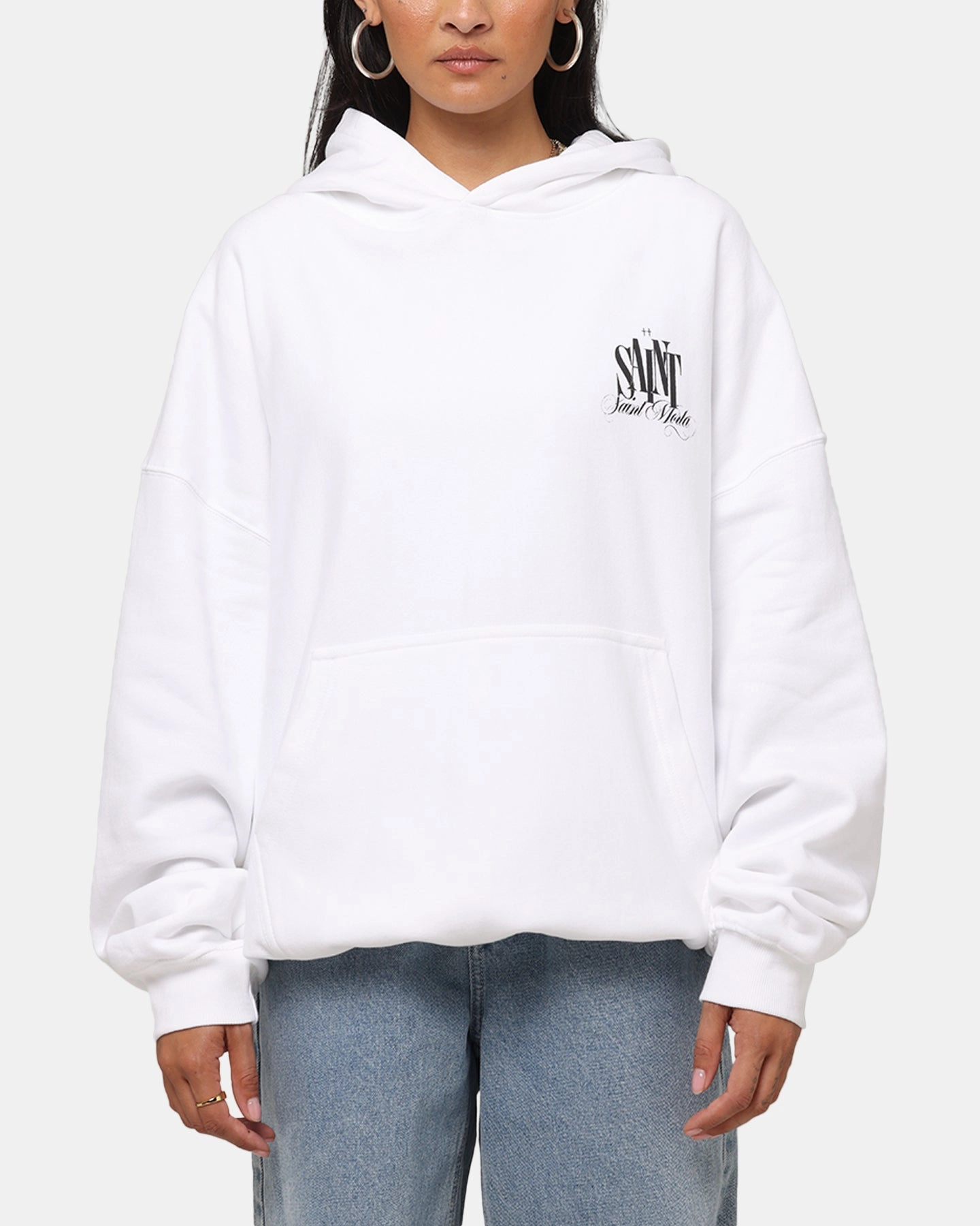 Saint Morta Doves Boxy Hoodie White Quilted Stitching Interchangeable Collar System